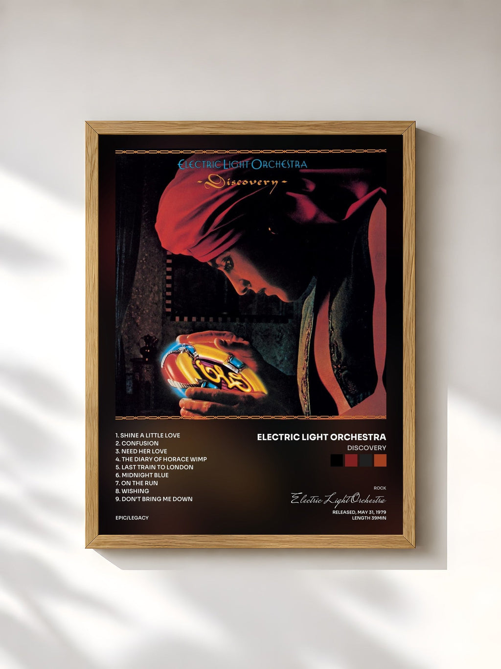 #bois Tableau de l'album Discovery de Electric Light Orchestra, cadre en bois brut, imprimé et encadré en France