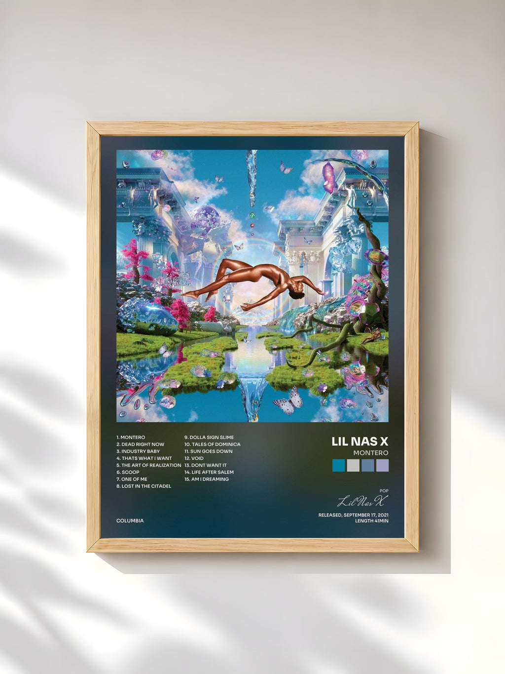 #bois Tableau de l'album MONTERO de Lil Nas X, cadre en bois brut, imprimé et encadré en France