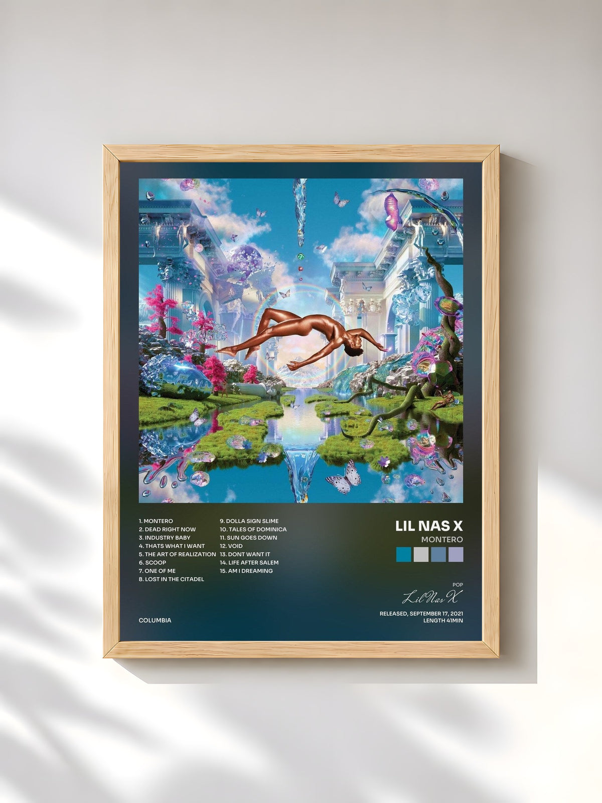 #bois Tableau de l'album MONTERO de Lil Nas X, cadre en bois brut, imprimé et encadré en France