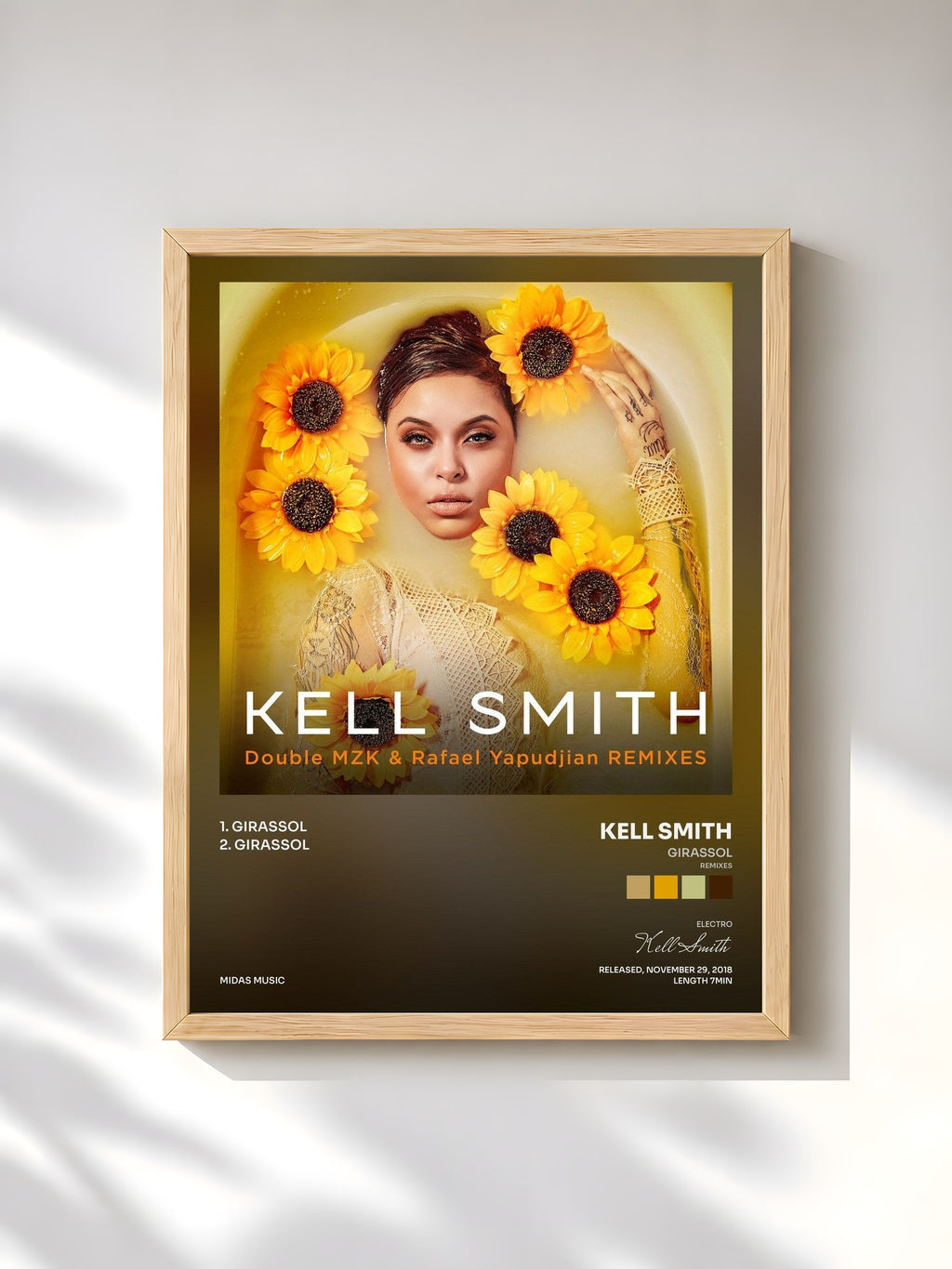 #bois Tableau de l'album Girassol (Remixes) de Kell Smith, cadre en bois brut, imprimé et encadré en France