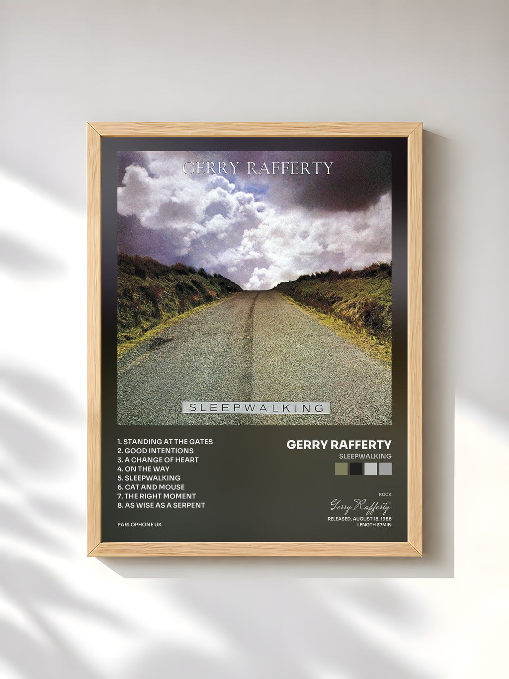 #bois Tableau de l'album Sleepwalking de Gerry Rafferty, cadre en bois brut, imprimé et encadré en France