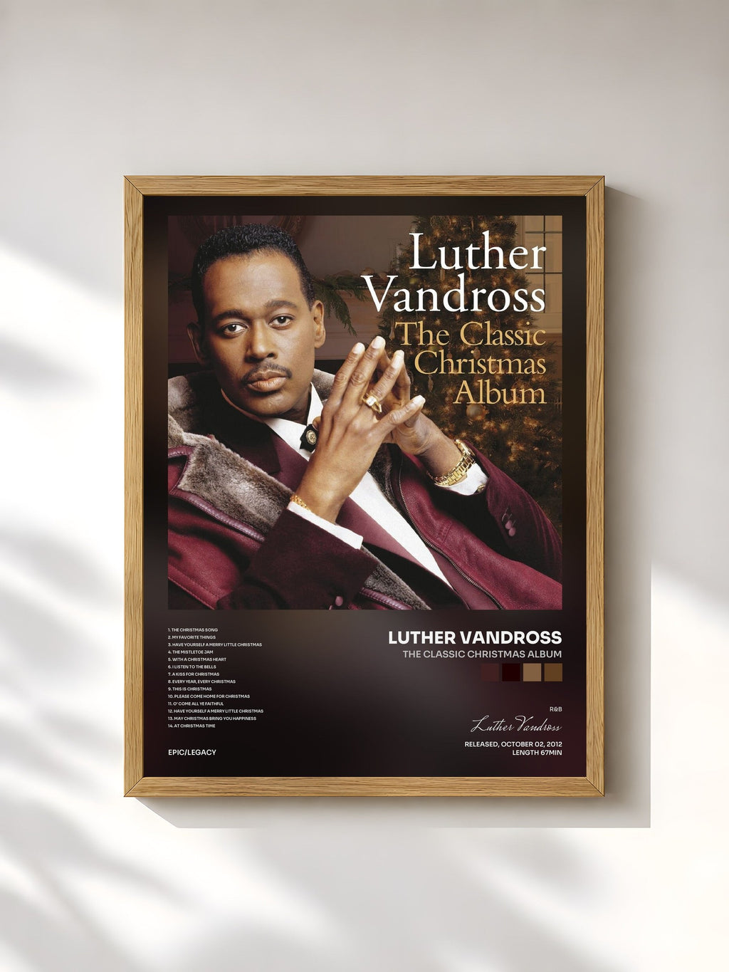#bois Tableau de l'album The Classic Christmas Album de Luther Vandross, cadre en bois brut, imprimé et encadré en France