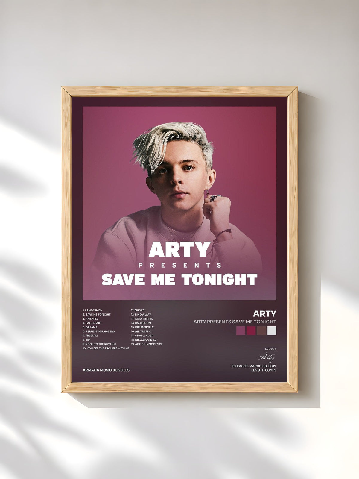 #bois Tableau de l'album ARTY presents Save Me Tonight de Arty, cadre en bois brut, imprimé et encadré en France