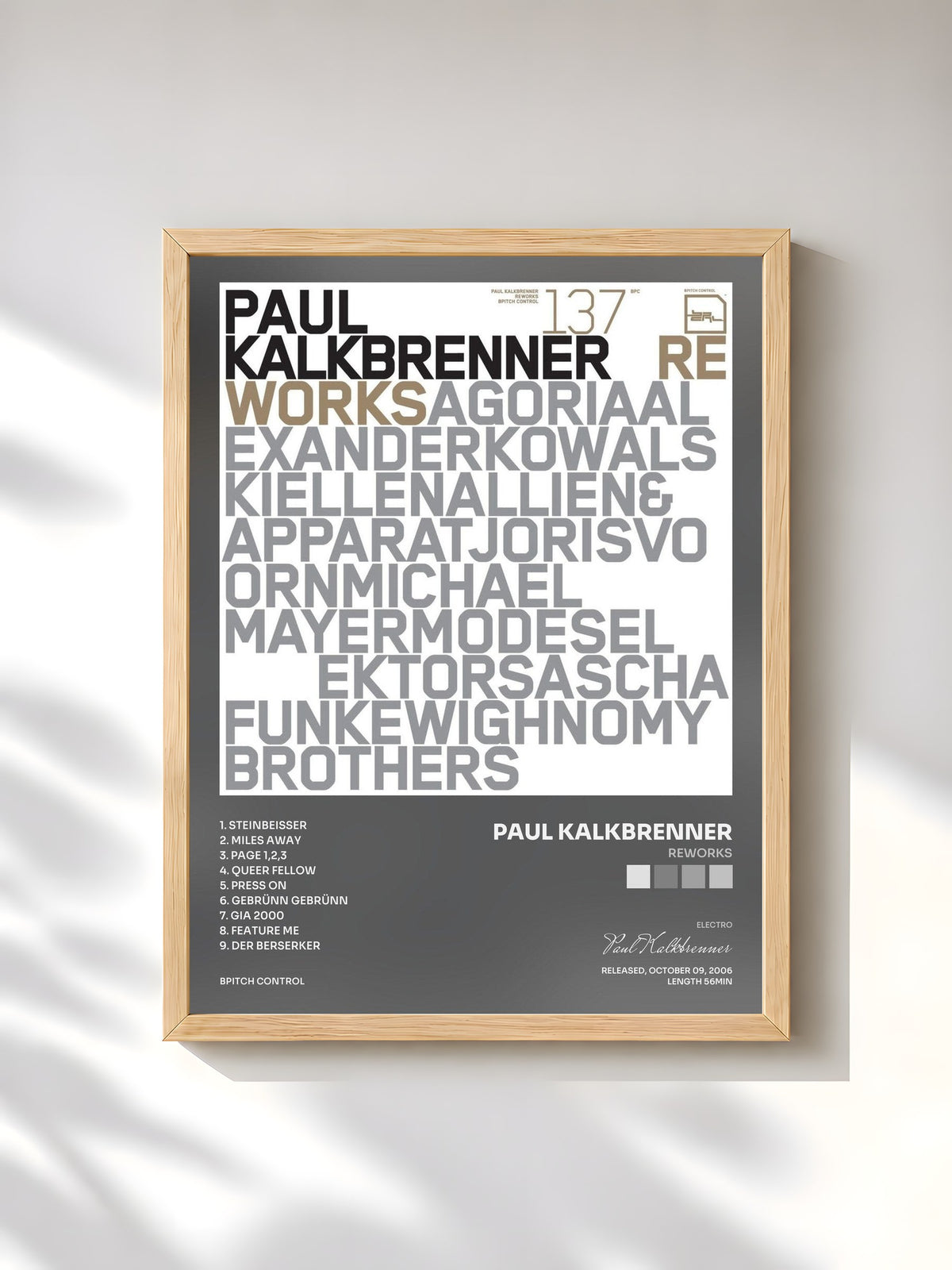 #bois Tableau de l'album Reworks de Paul Kalkbrenner, cadre en bois brut, imprimé et encadré en France