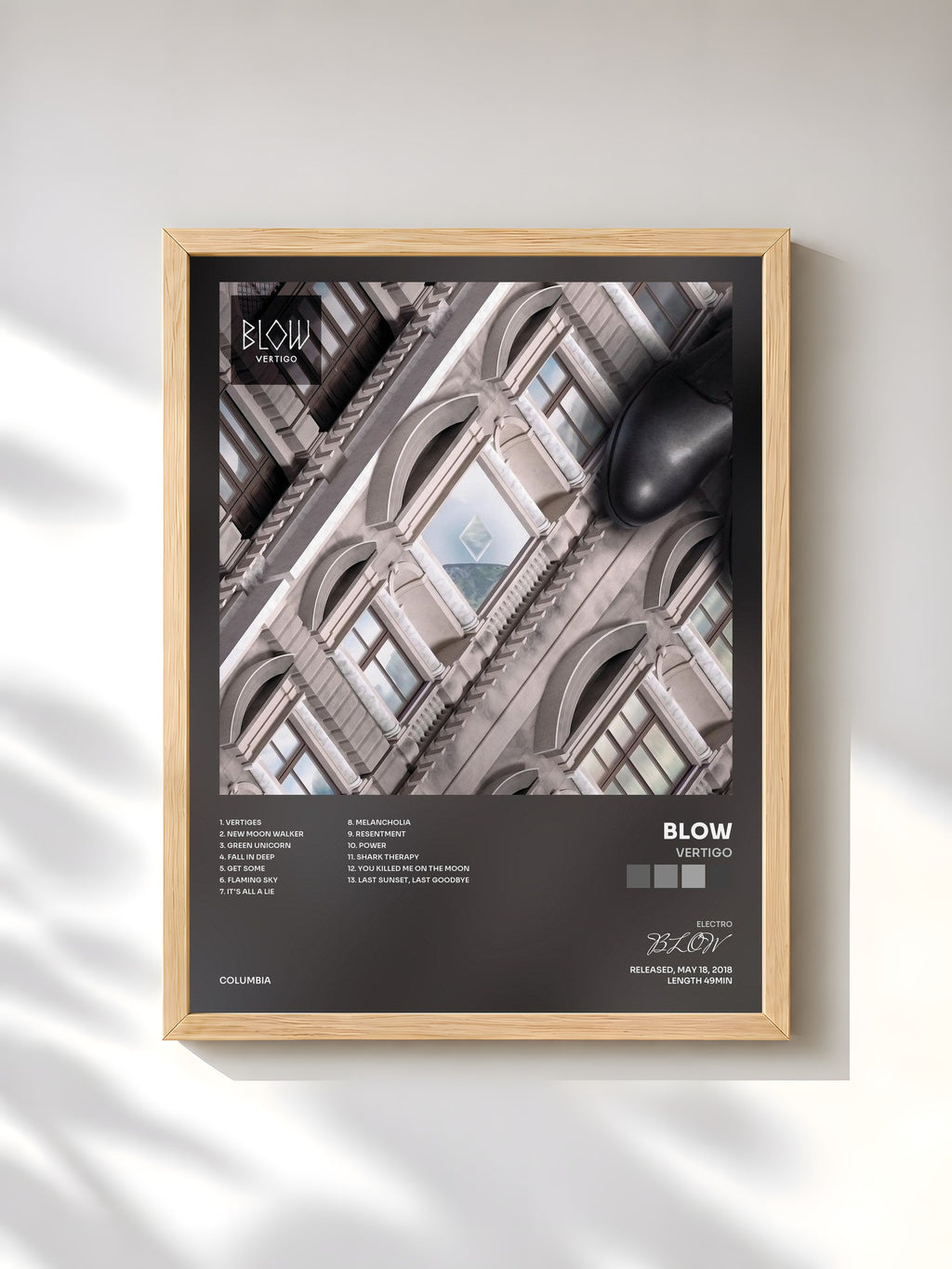 #bois Tableau de l'album Vertigo de BLOW, cadre en bois brut, imprimé et encadré en France