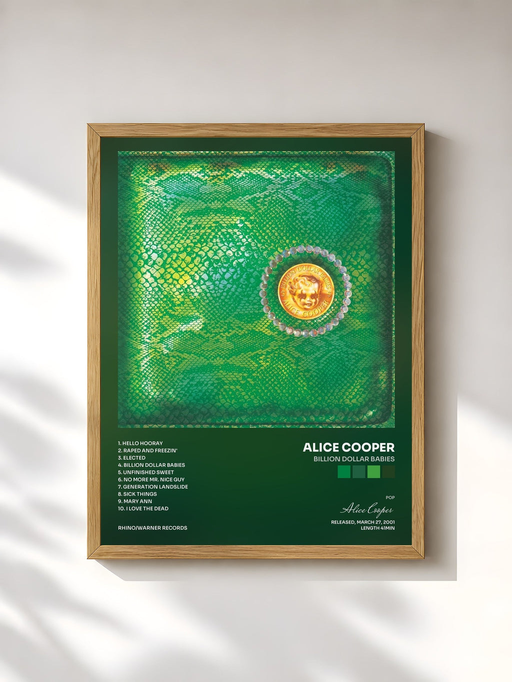 #bois Tableau de l'album Billion Dollar Babies de Alice Cooper, cadre en bois brut, imprimé et encadré en France