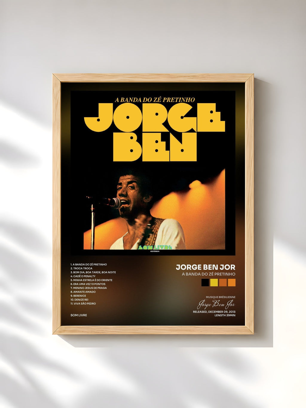 #bois Tableau de l'album A Banda do Zé Pretinho de Jorge Ben Jor, cadre en bois brut, imprimé et encadré en France