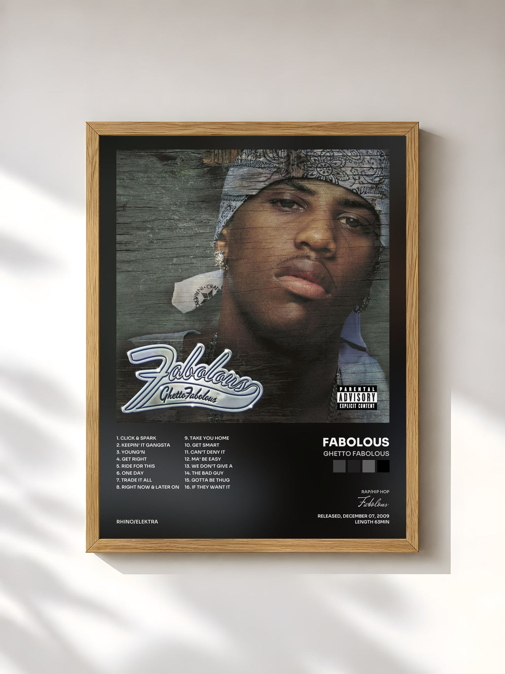 #bois Tableau de l'album Ghetto Fabolous de Fabolous, cadre en bois brut, imprimé et encadré en France