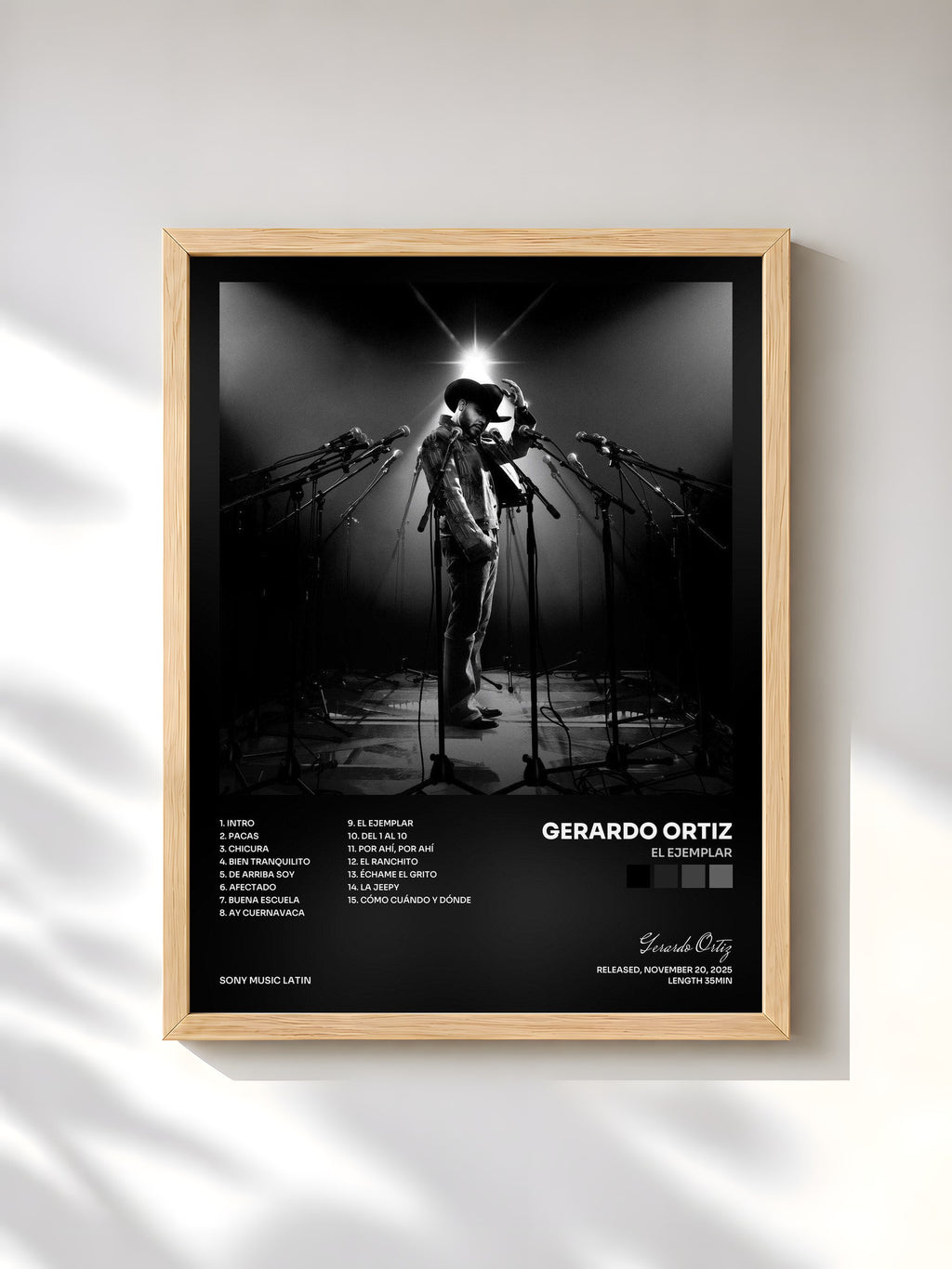 #bois Tableau de l'album El Ejemplar de Gerardo Ortiz, cadre en bois brut, imprimé et encadré en France
