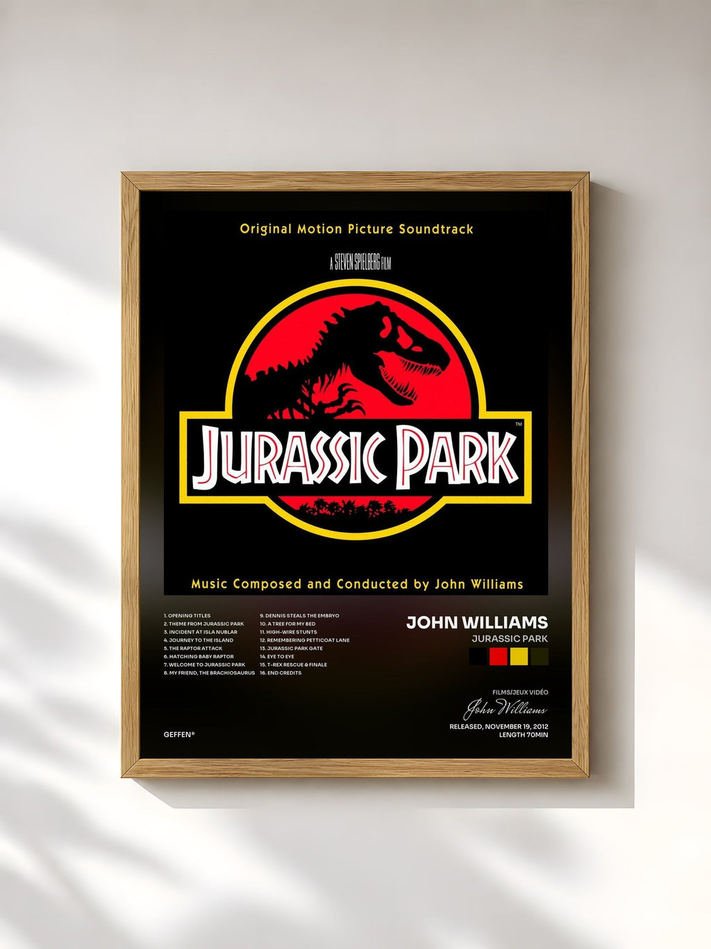 #bois Tableau de l'album Jurassic Park de John Williams, cadre en bois brut, imprimé et encadré en France