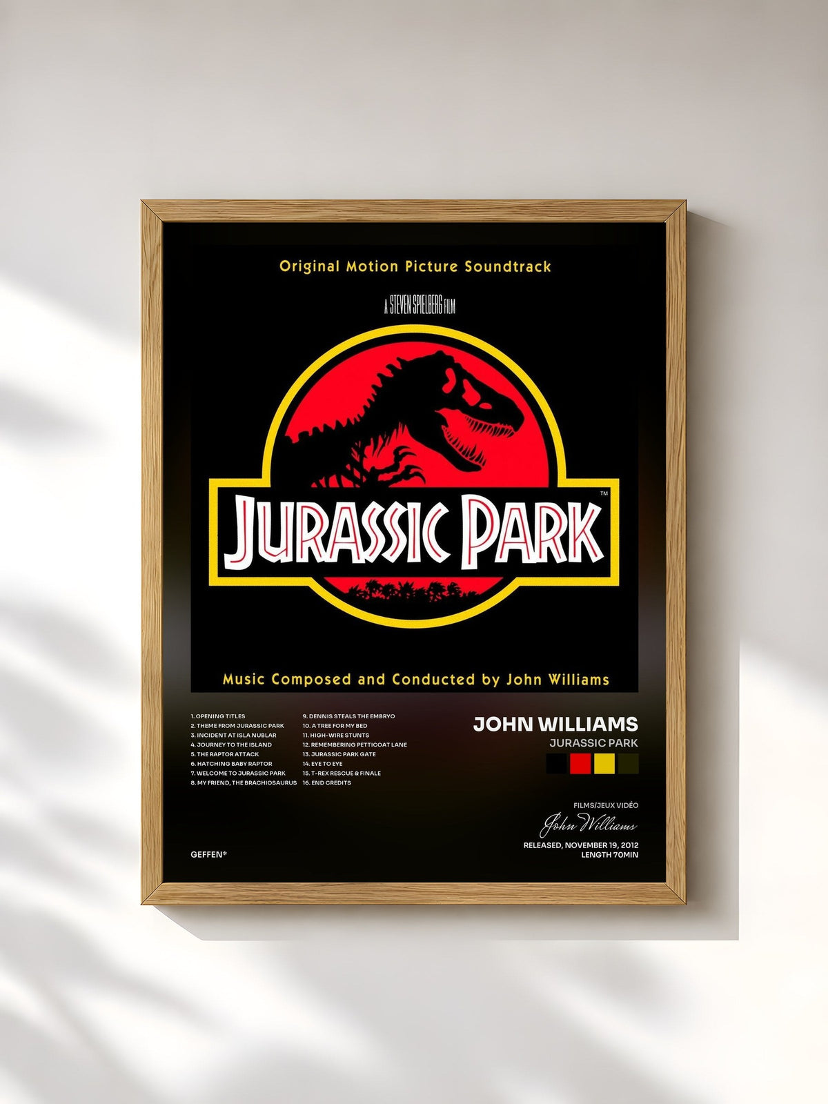 #bois Tableau de l'album Jurassic Park de John Williams, cadre en bois brut, imprimé et encadré en France