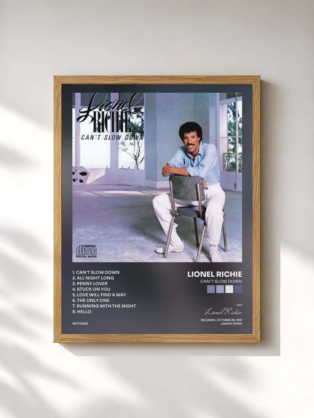 #bois Tableau de l'album Can't Slow Down de Lionel Richie, cadre en bois brut, imprimé et encadré en France