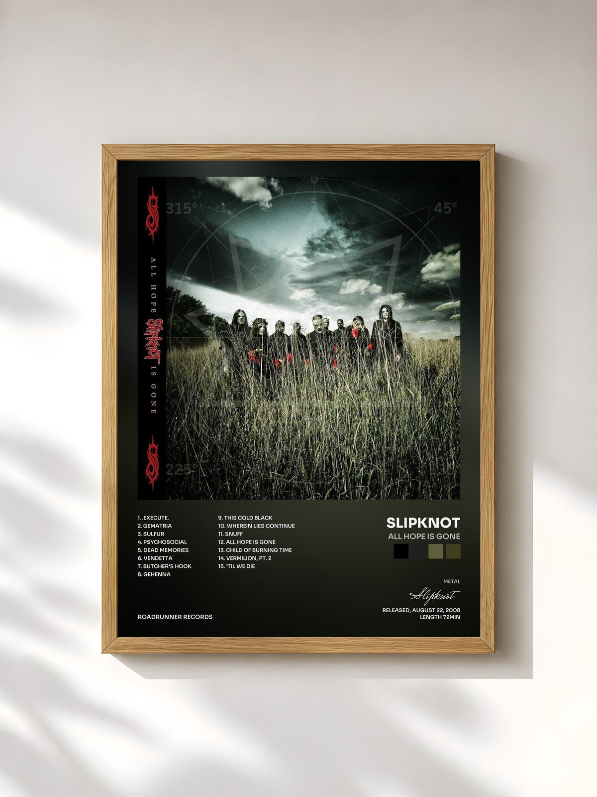 #bois Tableau de l'album All Hope Is Gone de Slipknot, cadre en bois brut, imprimé et encadré en France