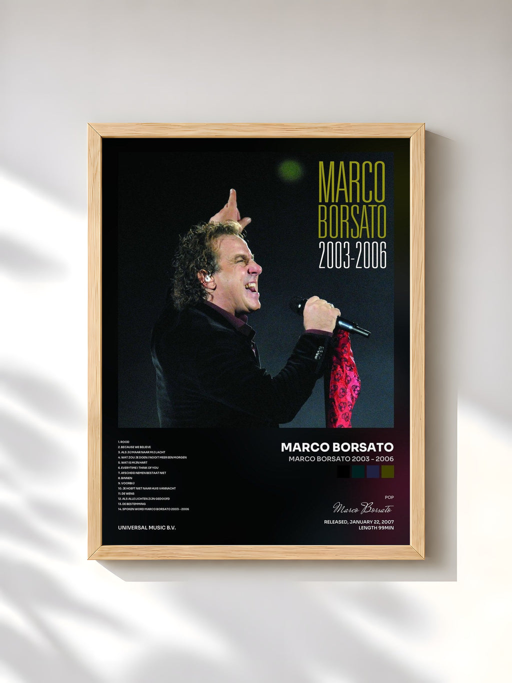 #bois Tableau de l'album Marco Borsato 2003 - 2006 de Marco Borsato, cadre en bois brut, imprimé et encadré en France