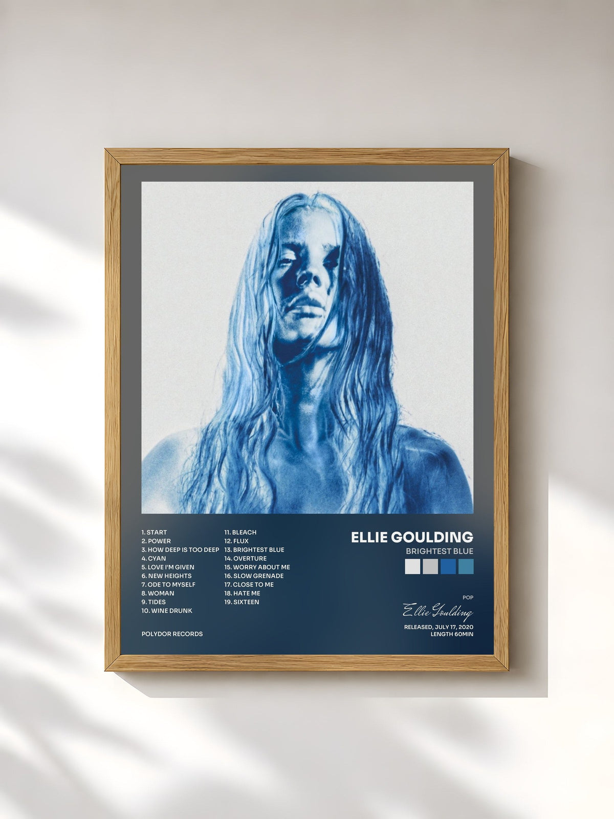 #bois Tableau de l'album Brightest Blue de Ellie Goulding, cadre en bois brut, imprimé et encadré en France