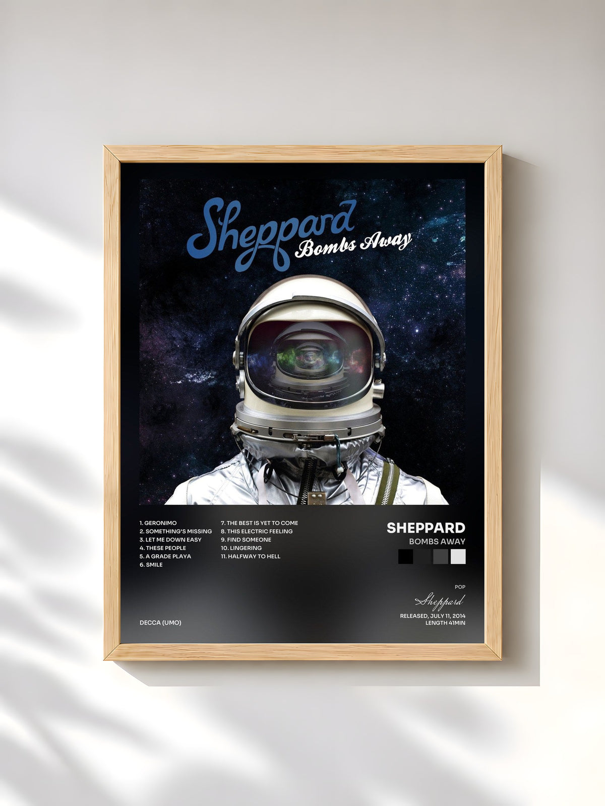 #bois Tableau de l'album Bombs Away de Sheppard, cadre en bois brut, imprimé et encadré en France