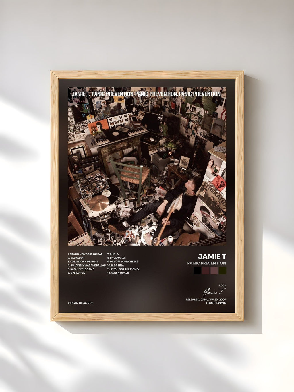 #bois Tableau de l'album Panic Prevention de Jamie T, cadre en bois brut, imprimé et encadré en France