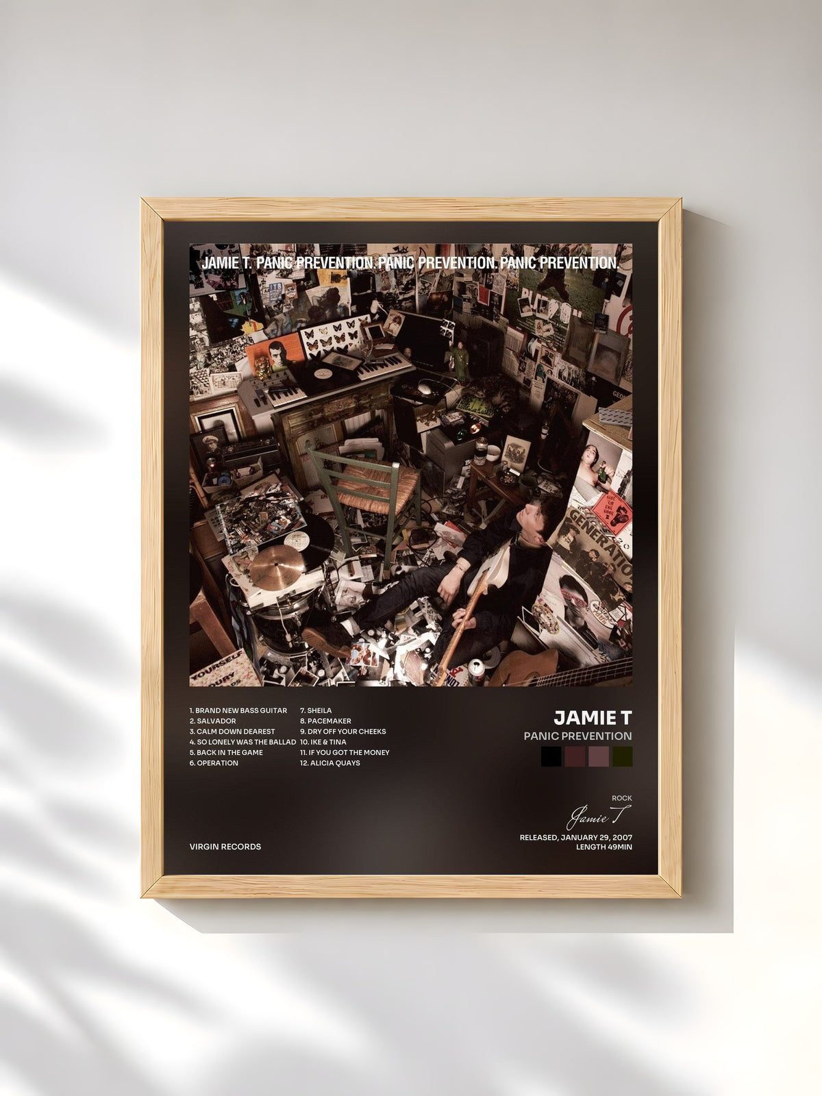 #bois Tableau de l'album Panic Prevention de Jamie T, cadre en bois brut, imprimé et encadré en France