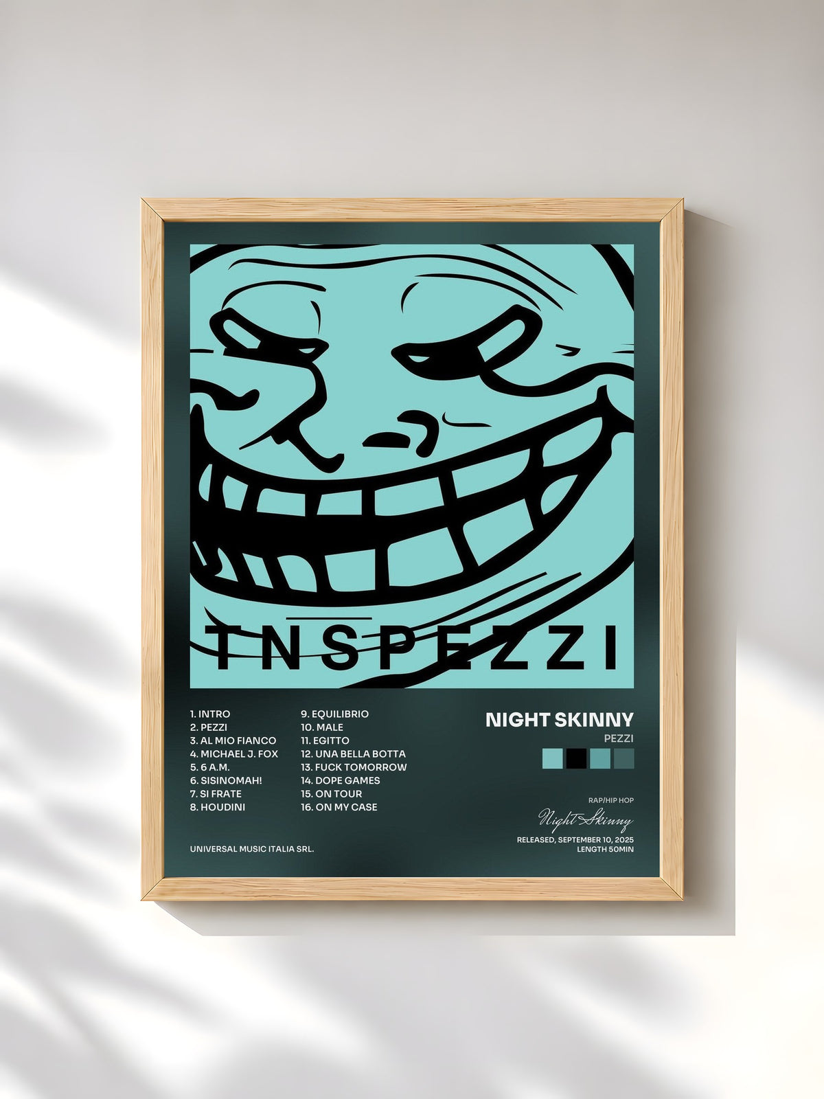 #bois Tableau de l'album Pezzi de Night Skinny, cadre en bois brut, imprimé et encadré en France