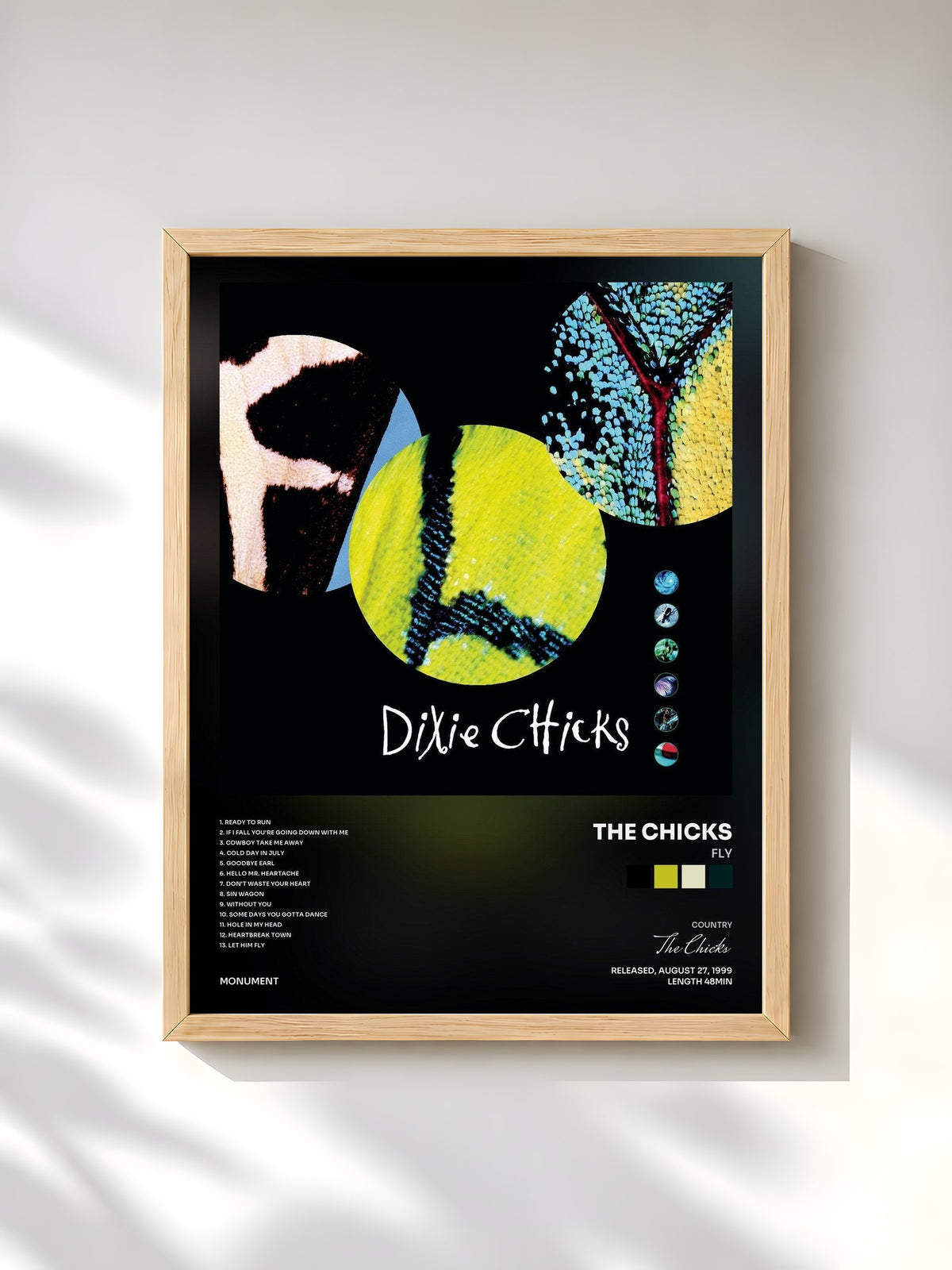 #bois Tableau de l'album Fly de The Chicks, cadre en bois brut, imprimé et encadré en France