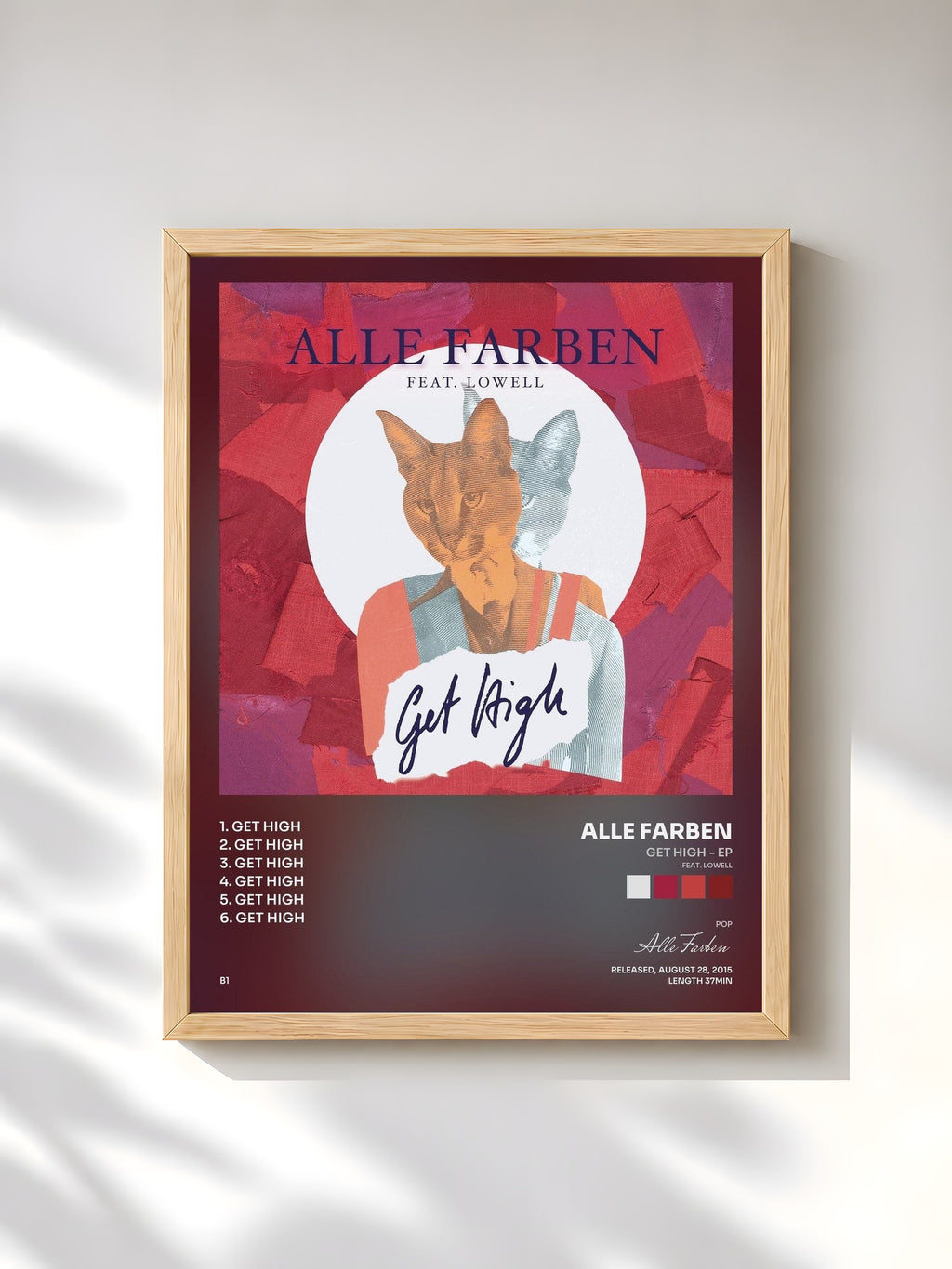 #bois Tableau de l'album Get High - EP (feat. Lowell) de Alle Farben, cadre en bois brut, imprimé et encadré en France