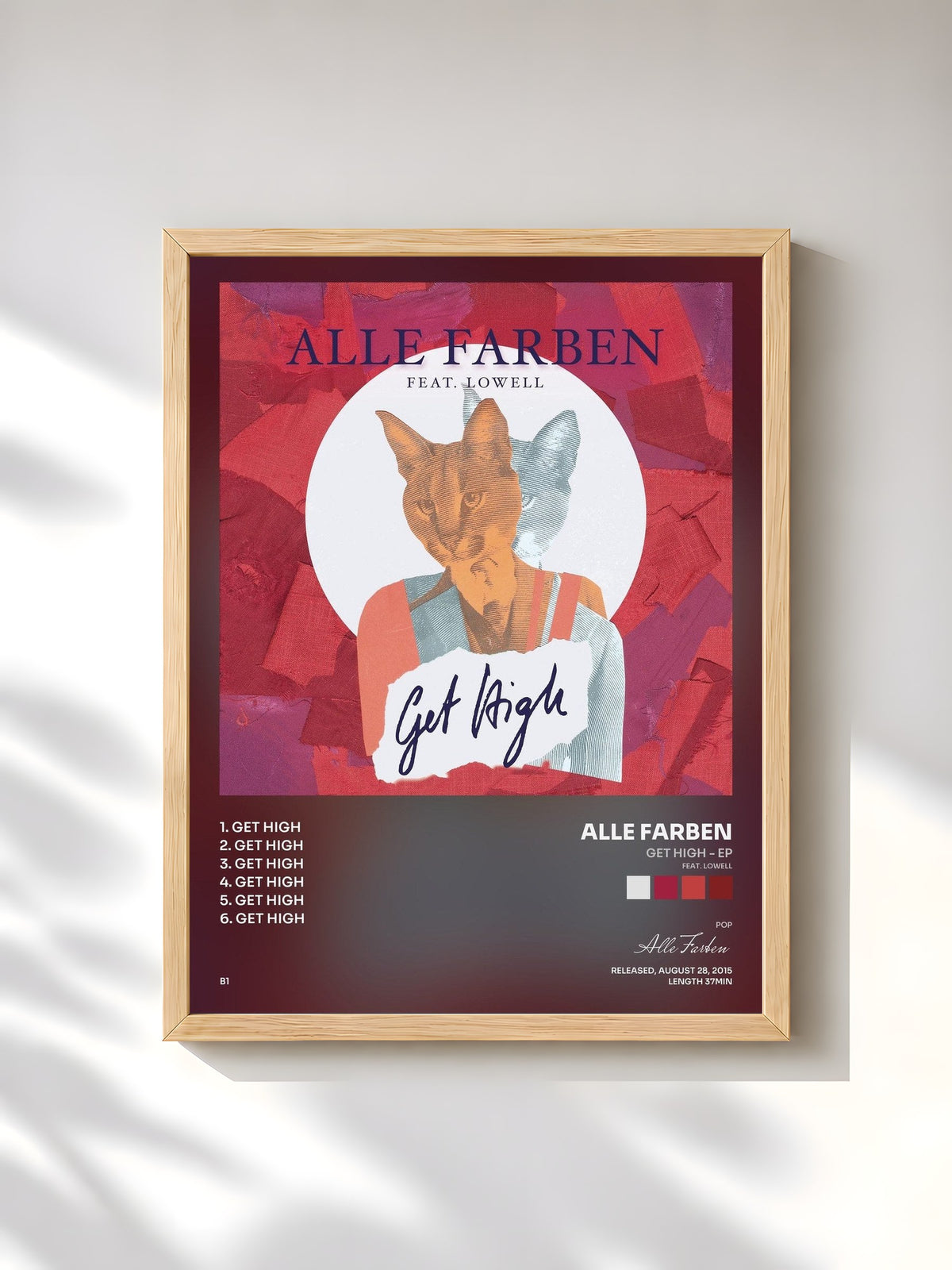 #bois Tableau de l'album Get High - EP (feat. Lowell) de Alle Farben, cadre en bois brut, imprimé et encadré en France