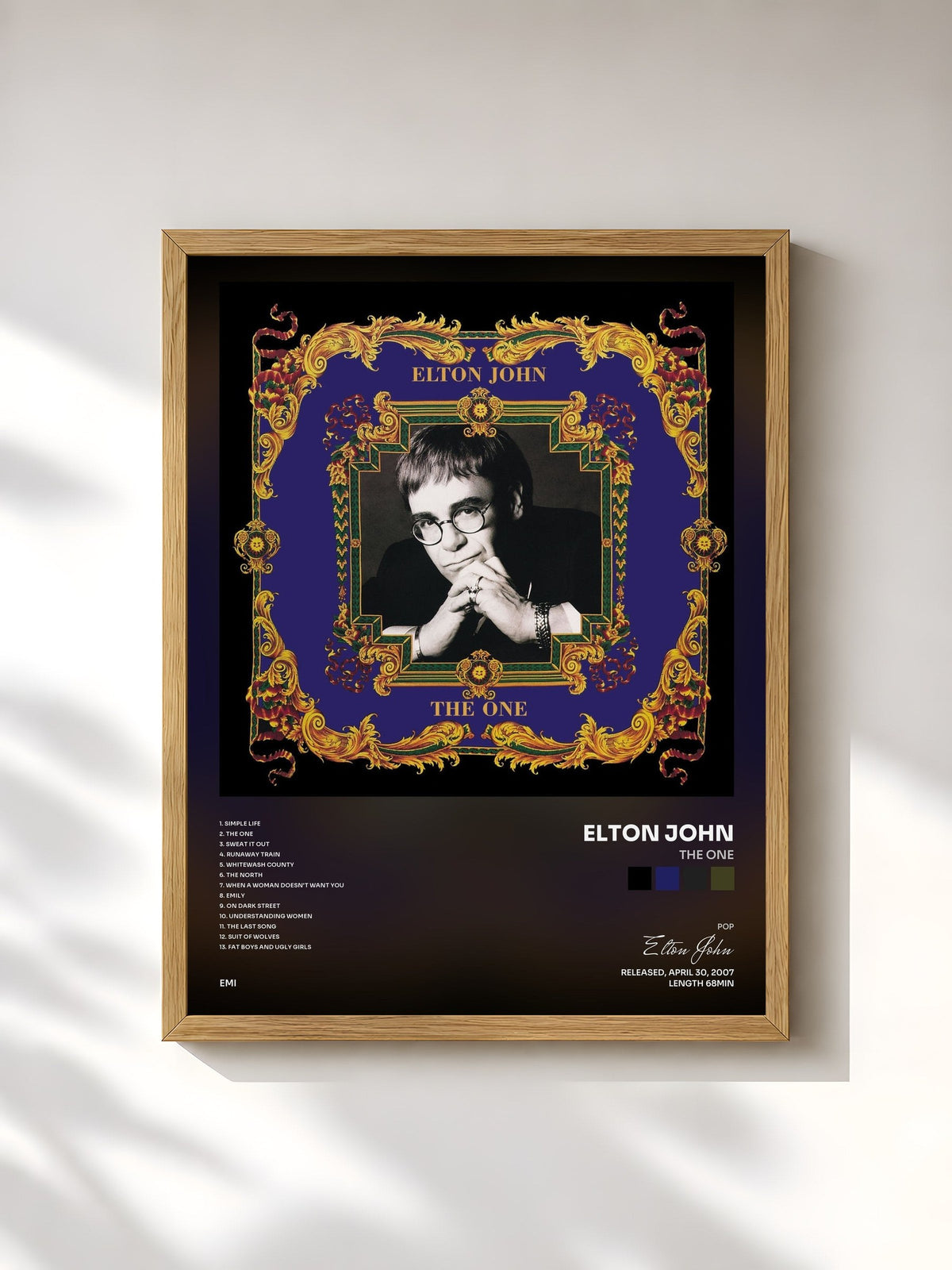 #bois Tableau de l'album The One de Elton John, cadre en bois brut, imprimé et encadré en France