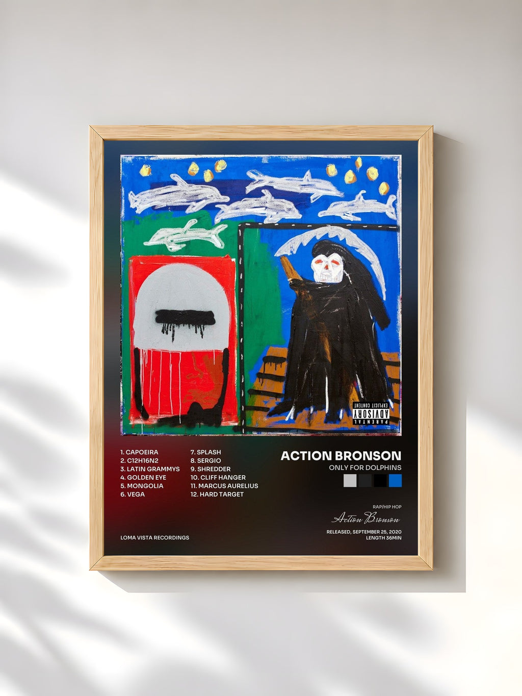 #bois Tableau de l'album Only For Dolphins de Action Bronson, cadre en bois brut, imprimé et encadré en France