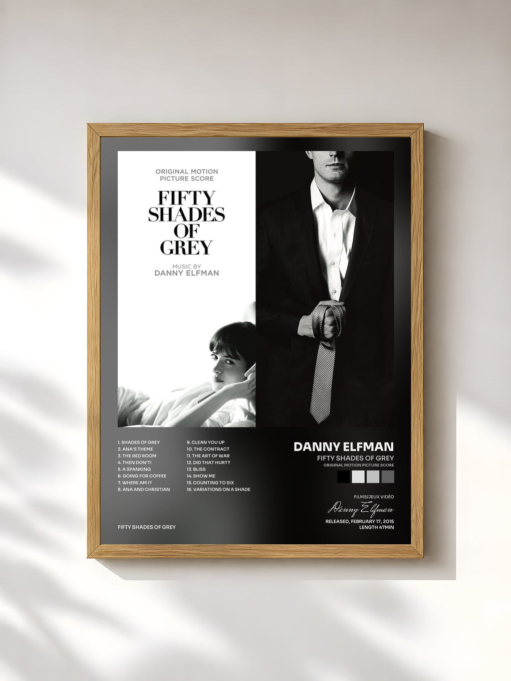 #bois Tableau de l'album Fifty Shades Of Grey (Original Motion Picture Score) de Danny Elfman, cadre en bois brut, imprimé et encadré en France