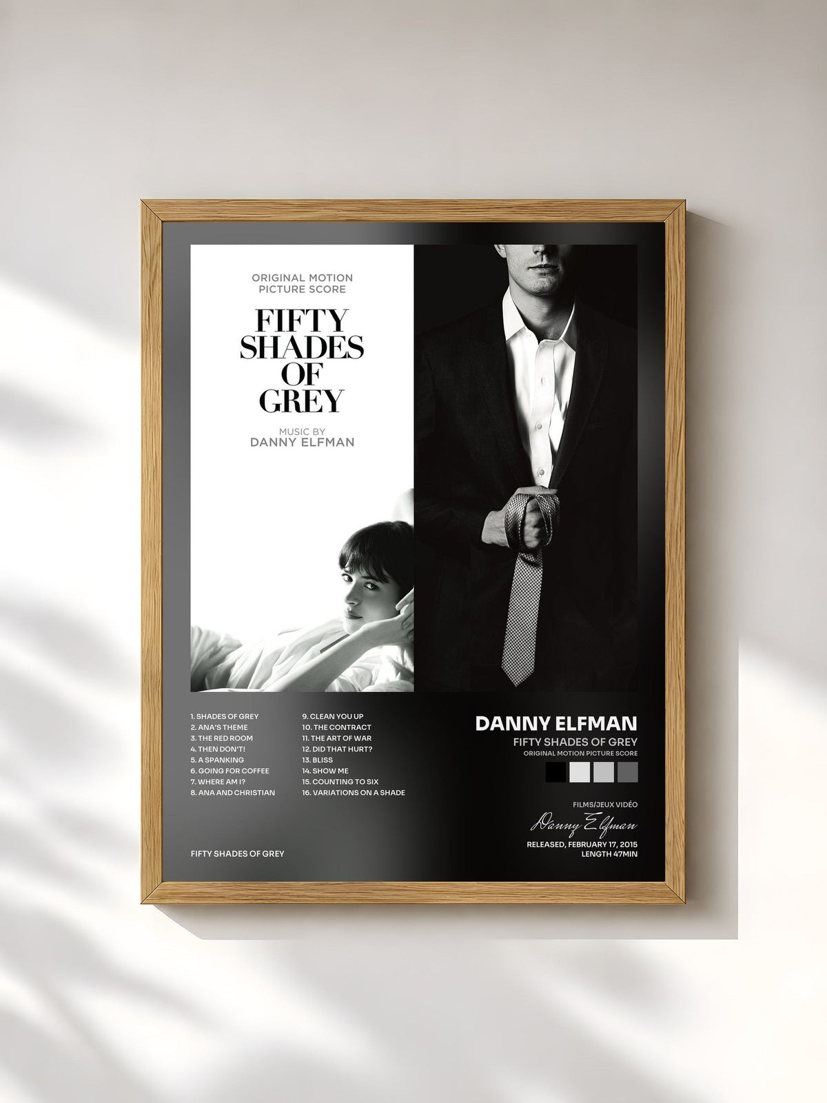 #bois Tableau de l'album Fifty Shades Of Grey (Original Motion Picture Score) de Danny Elfman, cadre en bois brut, imprimé et encadré en France