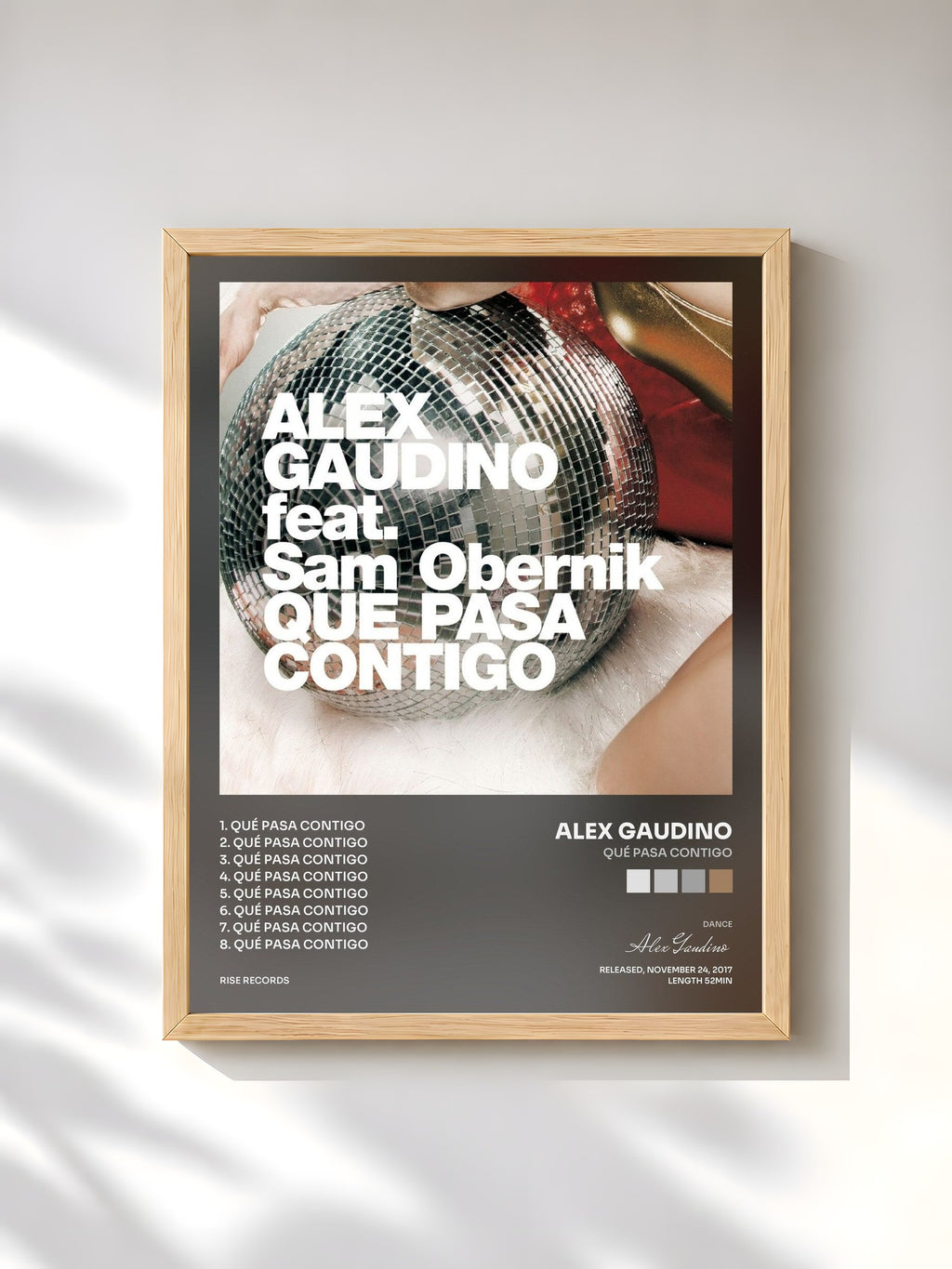 #bois Tableau de l'album Qué Pasa Contigo de Alex Gaudino, cadre en bois brut, imprimé et encadré en France