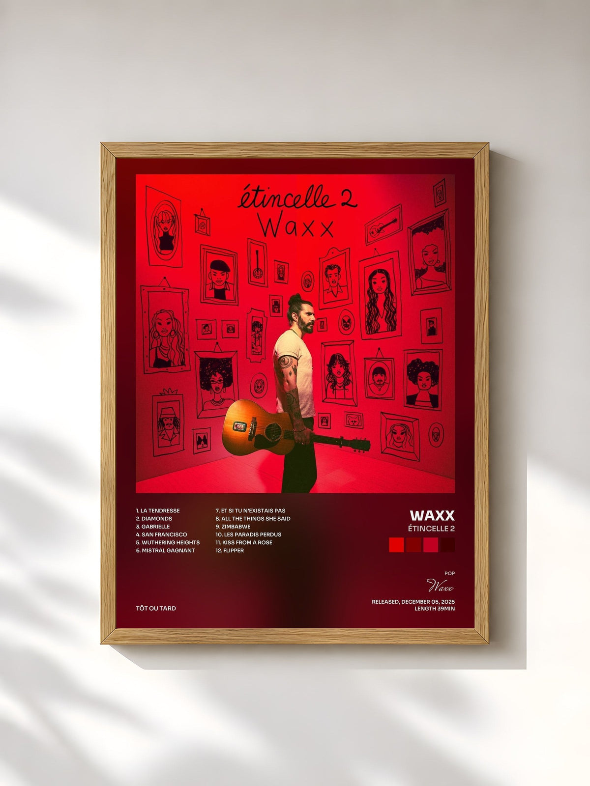 #bois Tableau de l'album Étincelle 2 de Waxx, cadre en bois brut, imprimé et encadré en France
