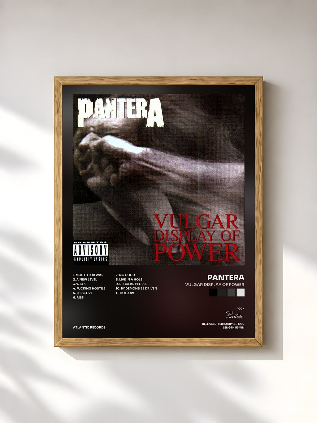 #bois Tableau de l'album Vulgar Display of Power de Pantera, cadre en bois brut, imprimé et encadré en France