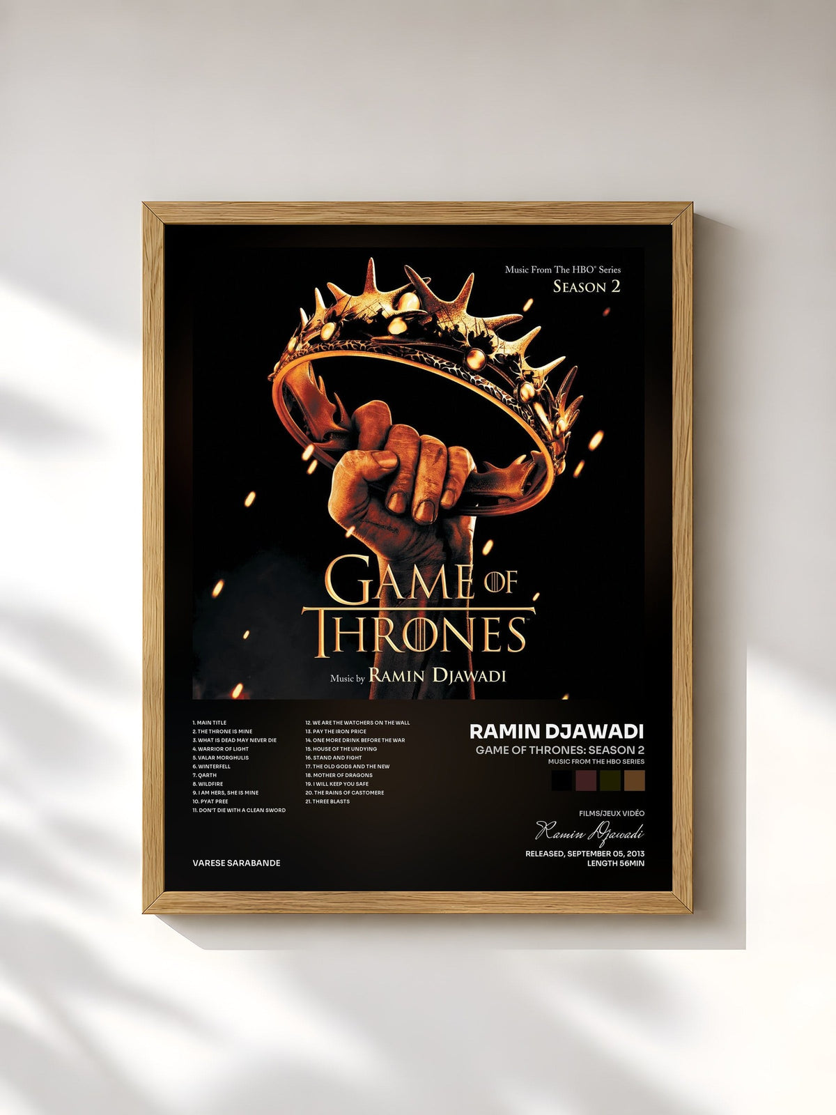 #bois Tableau de l'album Game Of Thrones: Season 2 (Music From The HBO Series) de Ramin Djawadi, cadre en bois brut, imprimé et encadré en France
