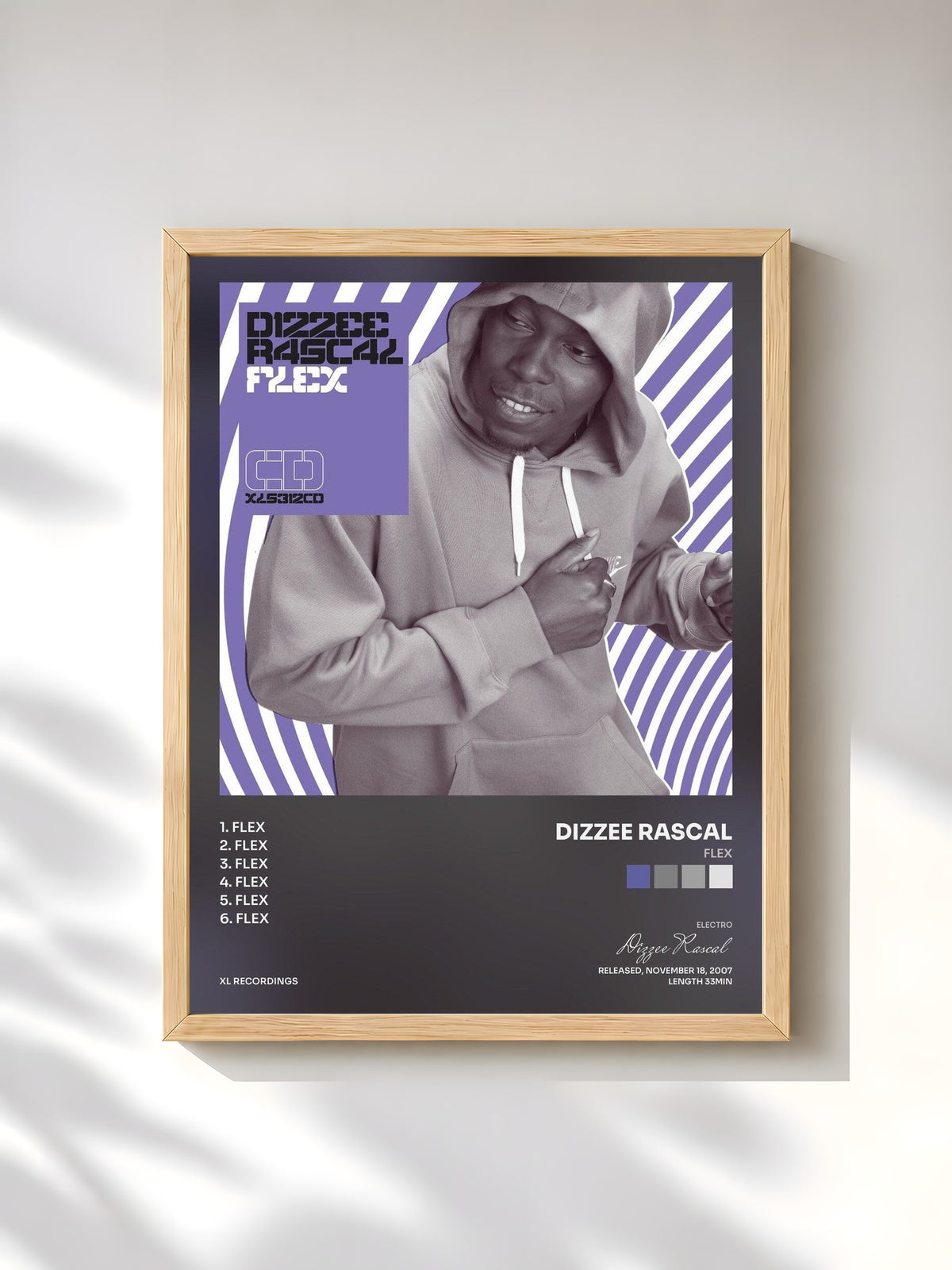 #bois Tableau de l'album Flex de Dizzee Rascal, cadre en bois brut, imprimé et encadré en France