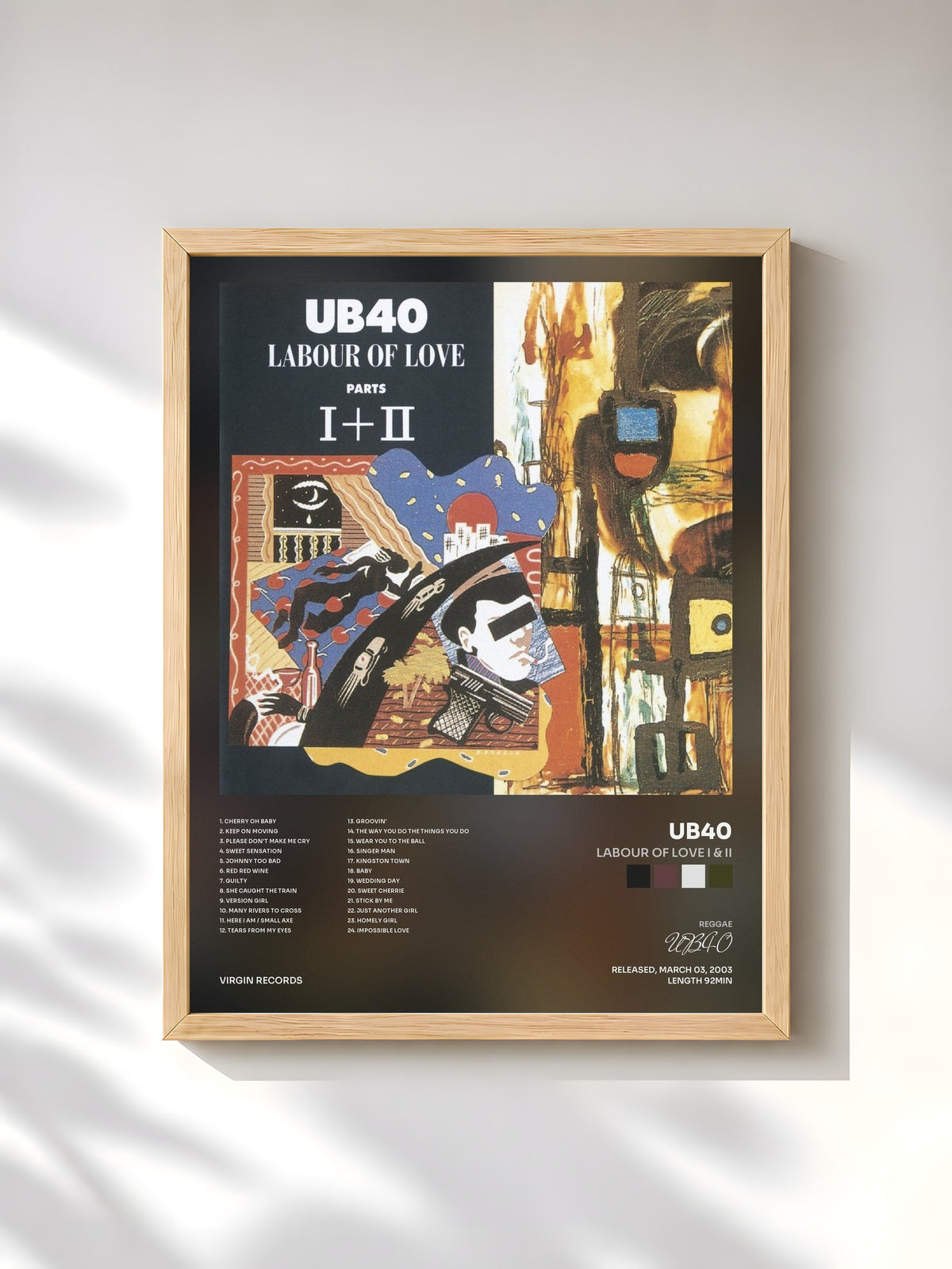 #bois Tableau de l'album Labour Of Love I & II de UB40, cadre en bois brut, imprimé et encadré en France