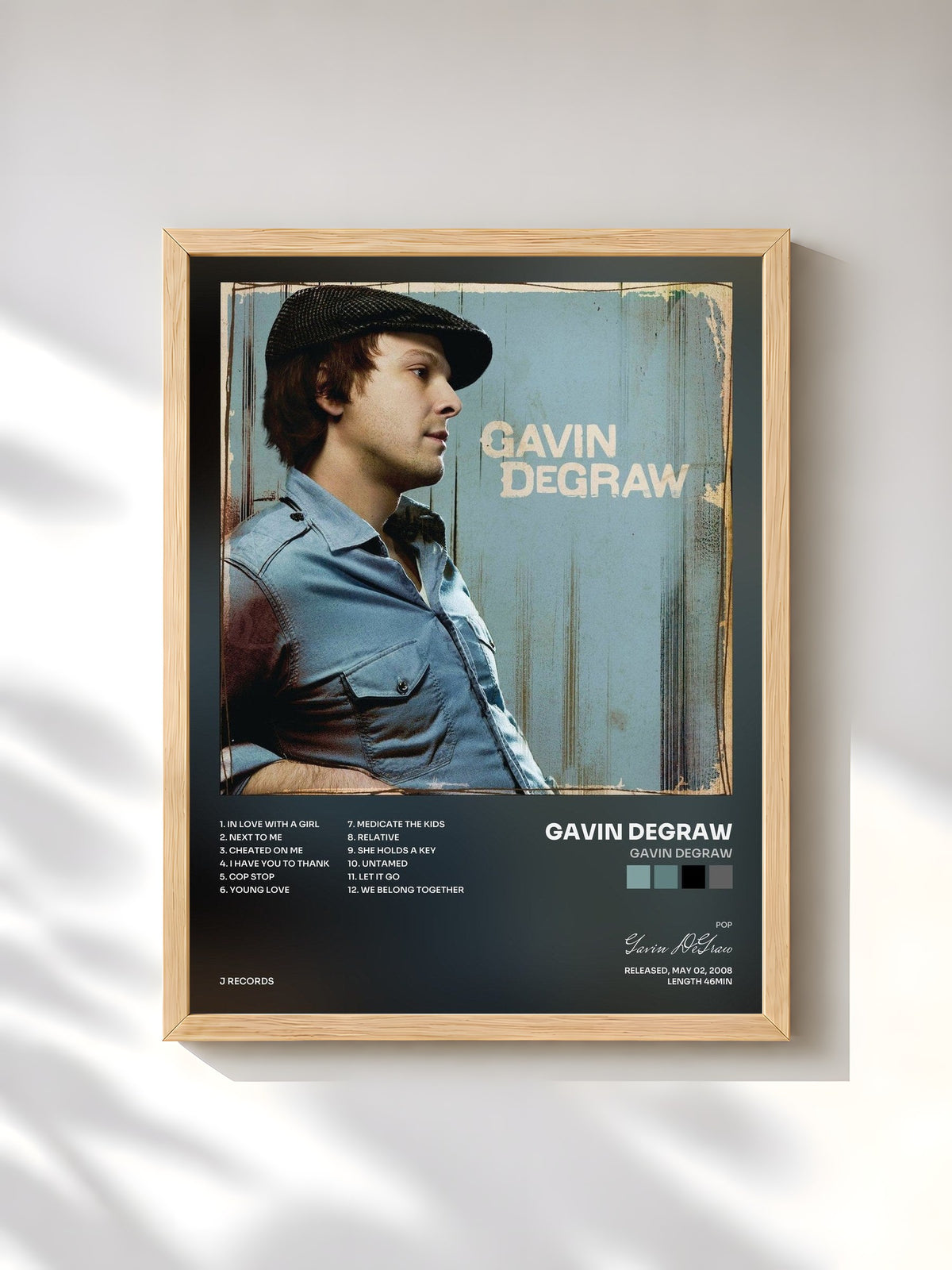 #bois Tableau de l'album Gavin DeGraw de Gavin DeGraw, cadre en bois brut, imprimé et encadré en France