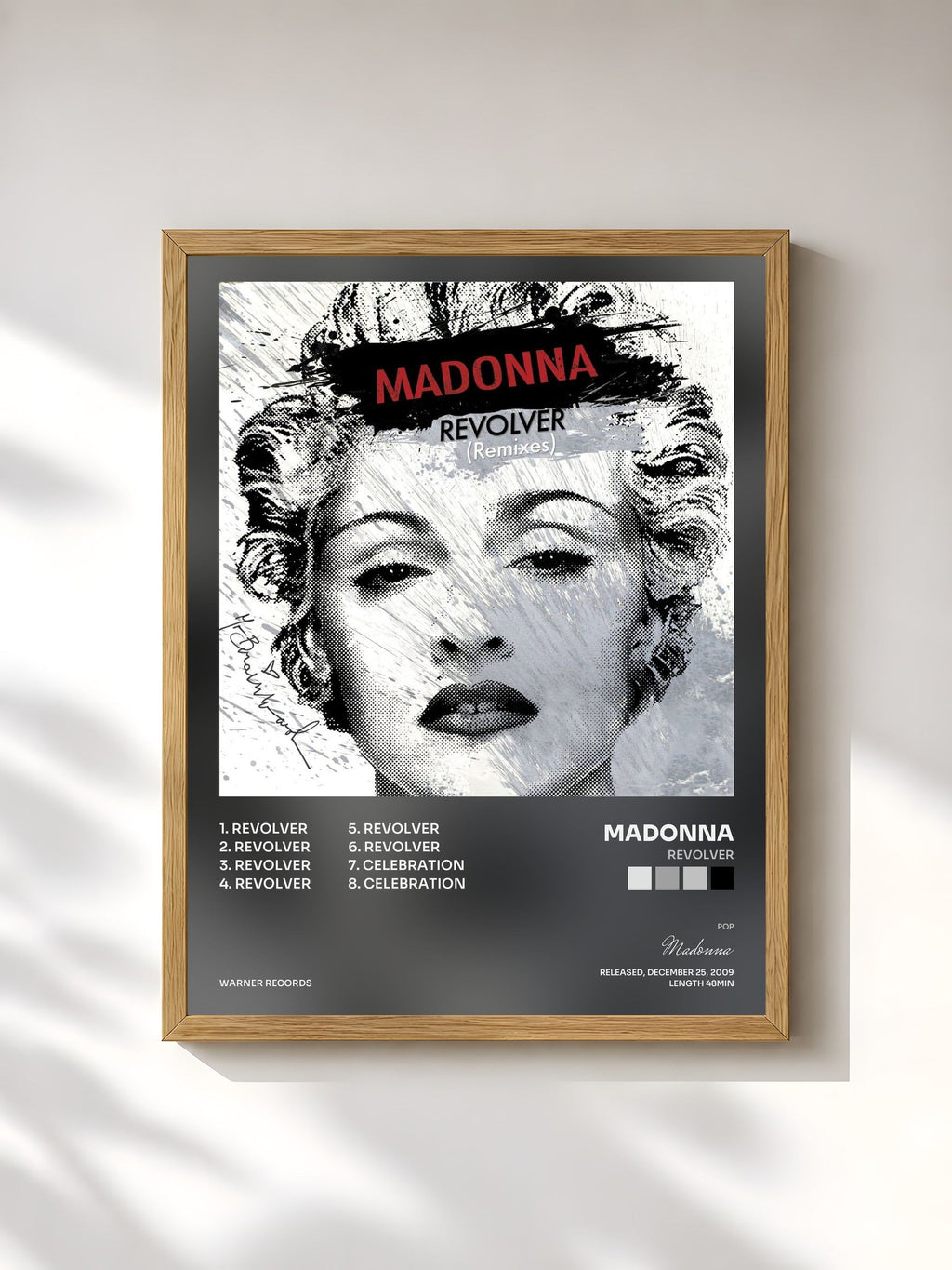 #bois Tableau de l'album Revolver de Madonna, cadre en bois brut, imprimé et encadré en France