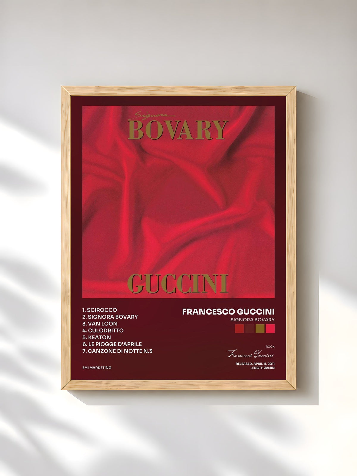 #bois Tableau de l'album Signora Bovary de Francesco Guccini, cadre en bois brut, imprimé et encadré en France