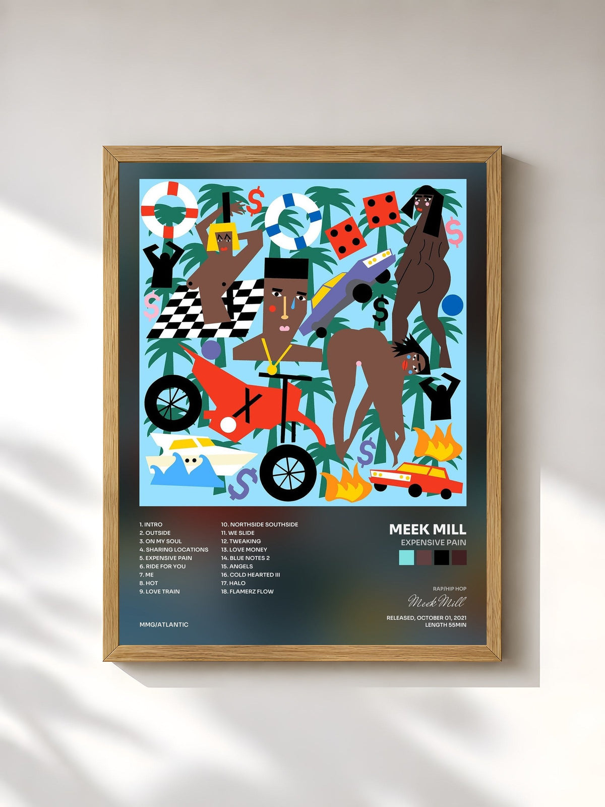 #bois Tableau de l'album Expensive Pain de Meek Mill, cadre en bois brut, imprimé et encadré en France