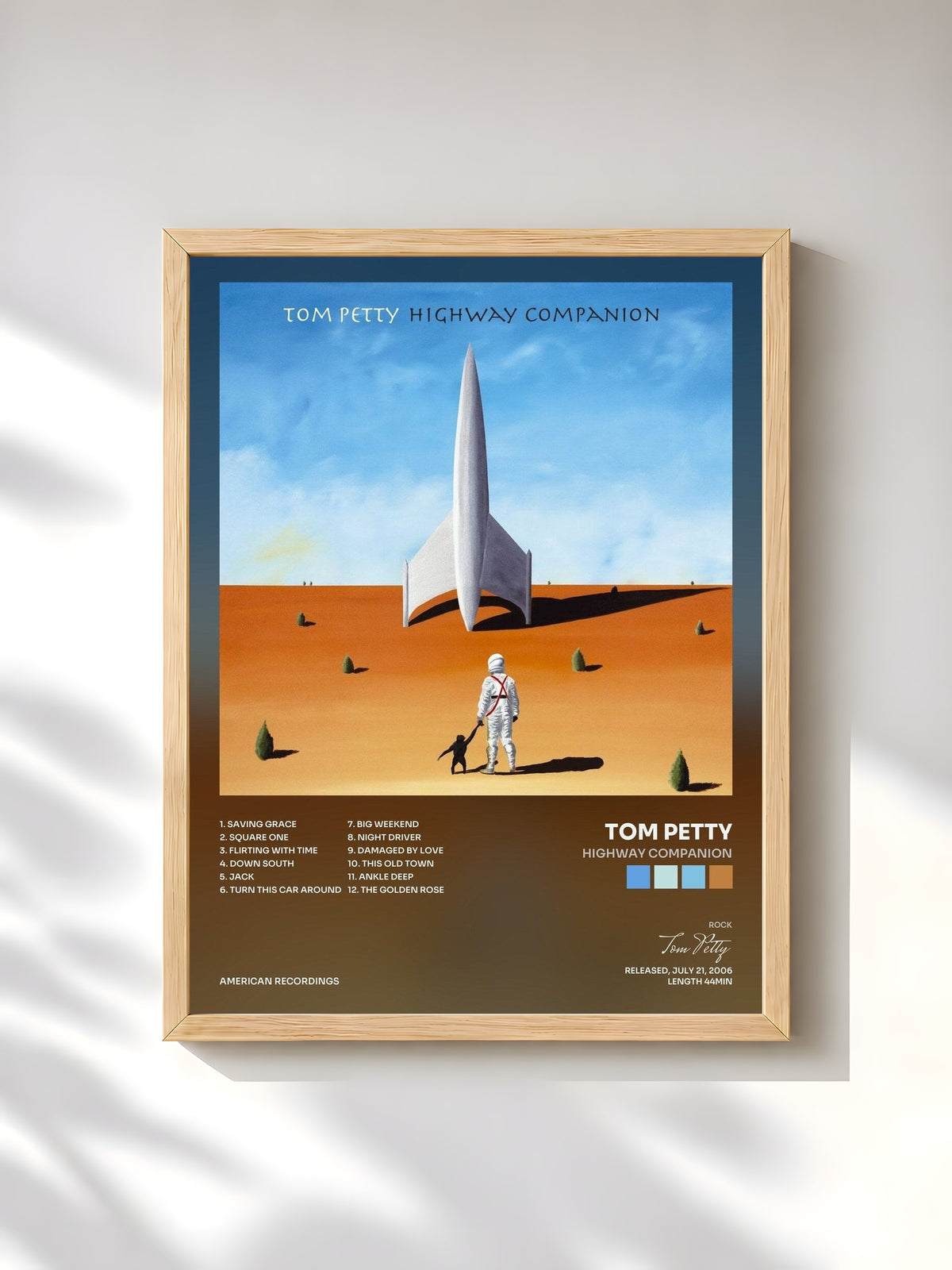 #bois Tableau de l'album Highway Companion de Tom Petty, cadre en bois brut, imprimé et encadré en France
