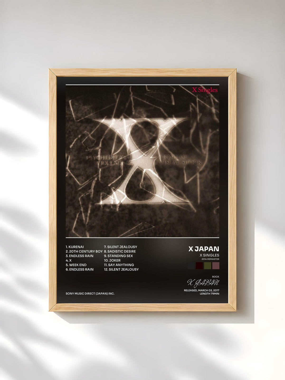 #bois Tableau de l'album X Singles (2014 Remaster) de X JAPAN, cadre en bois brut, imprimé et encadré en France