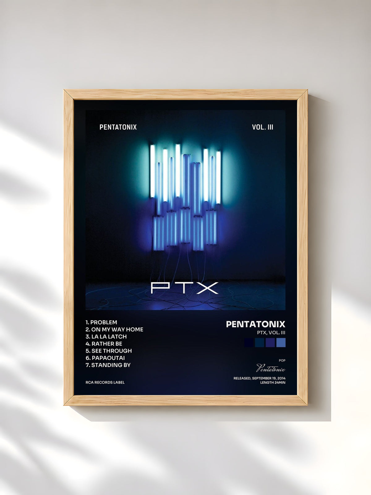 #bois Tableau de l'album PTX, Vol. III de Pentatonix, cadre en bois brut, imprimé et encadré en France