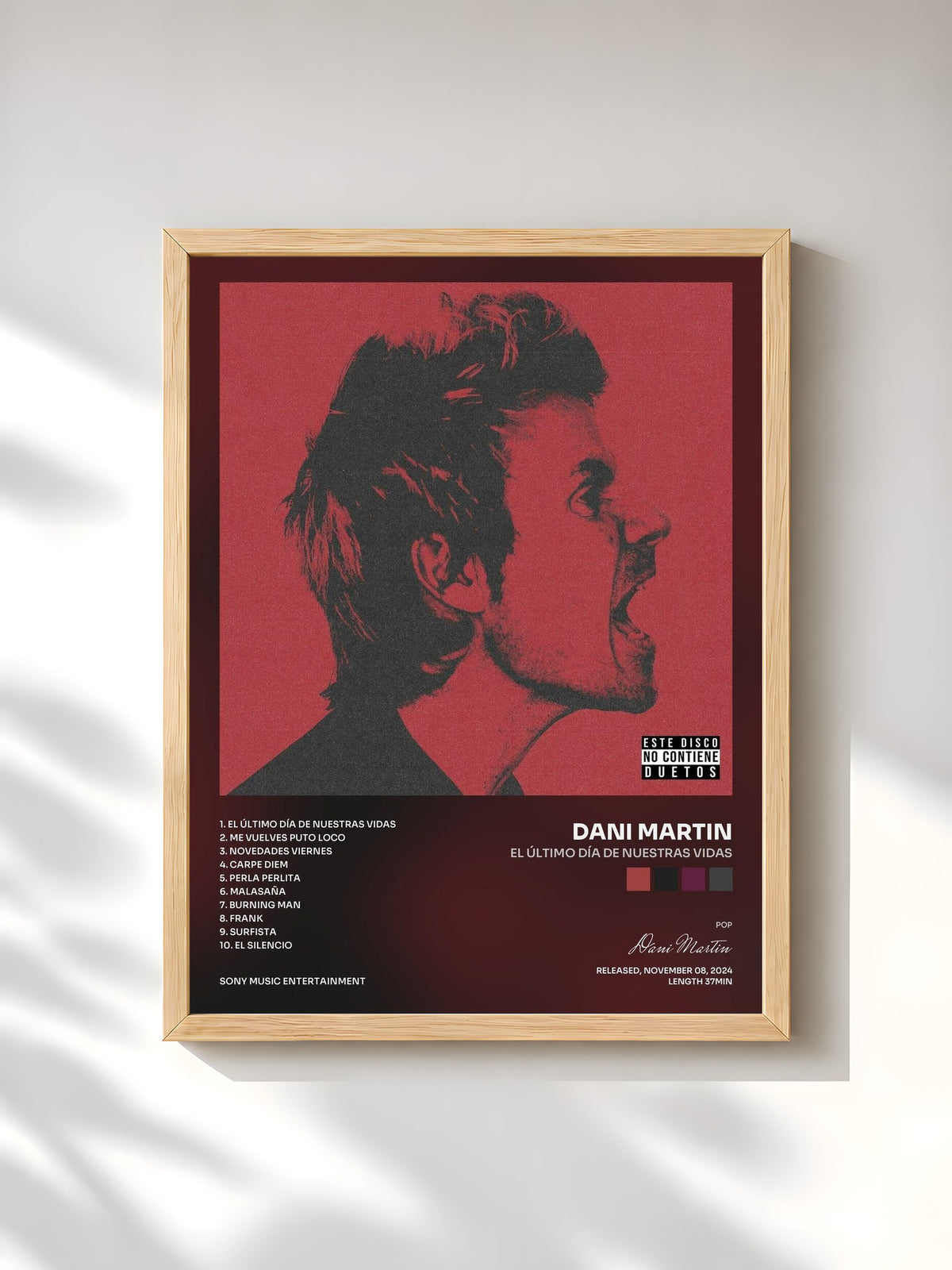 #bois Tableau de l'album El Último Día de Nuestras Vidas de Dani Martin, cadre en bois brut, imprimé et encadré en France