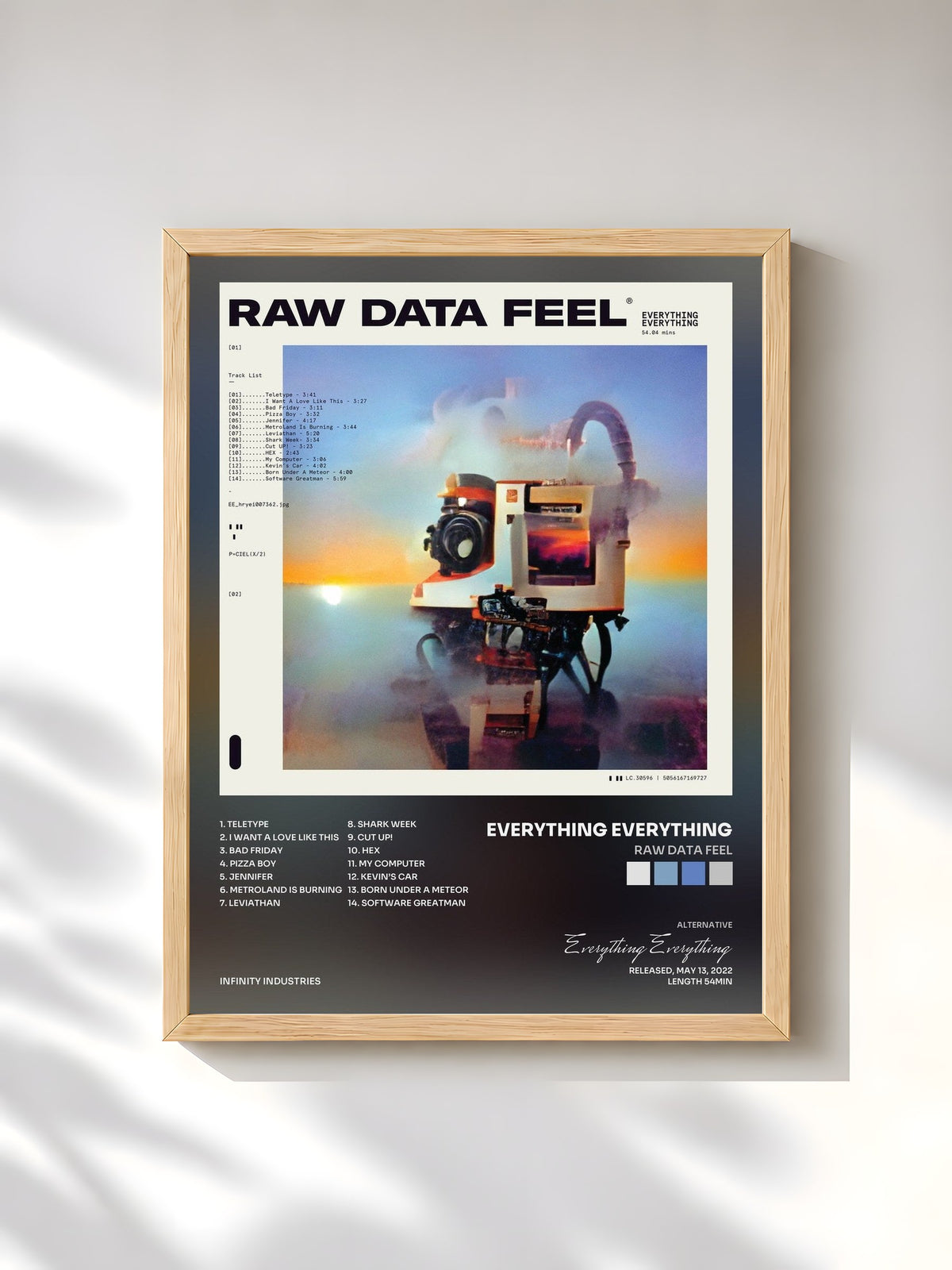 #bois Tableau de l'album Raw Data Feel de Everything Everything, cadre en bois brut, imprimé et encadré en France