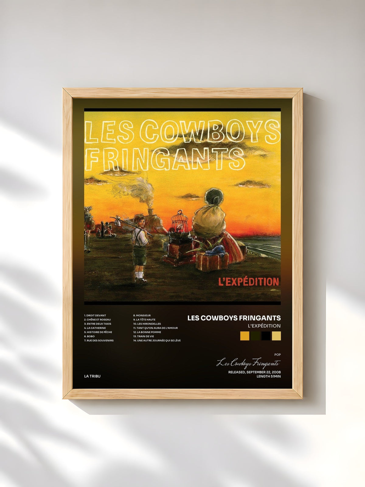 #bois Tableau de l'album L'expédition de Les Cowboys Fringants, cadre en bois brut, imprimé et encadré en France