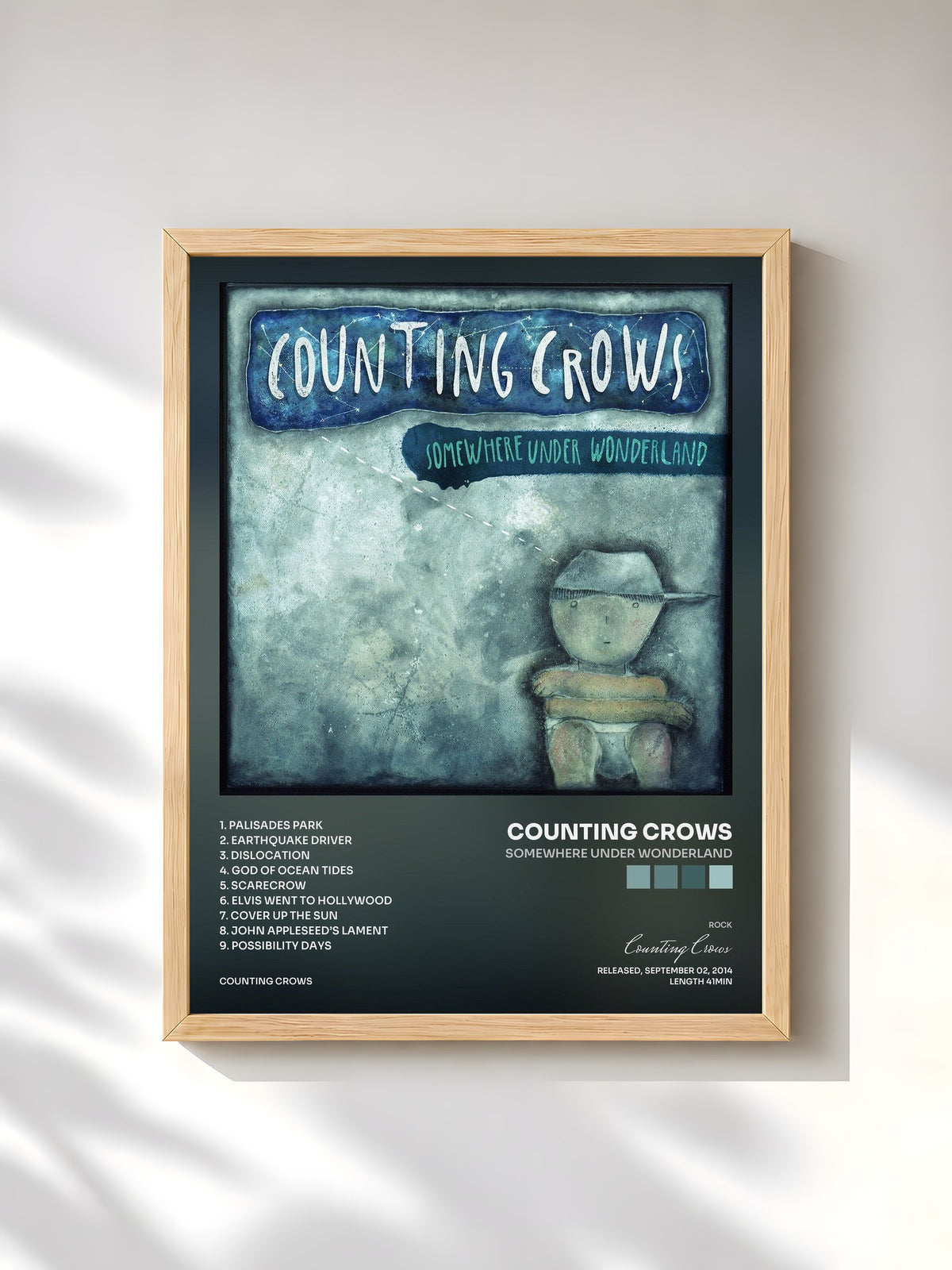 #bois Tableau de l'album Somewhere Under Wonderland de Counting Crows, cadre en bois brut, imprimé et encadré en France