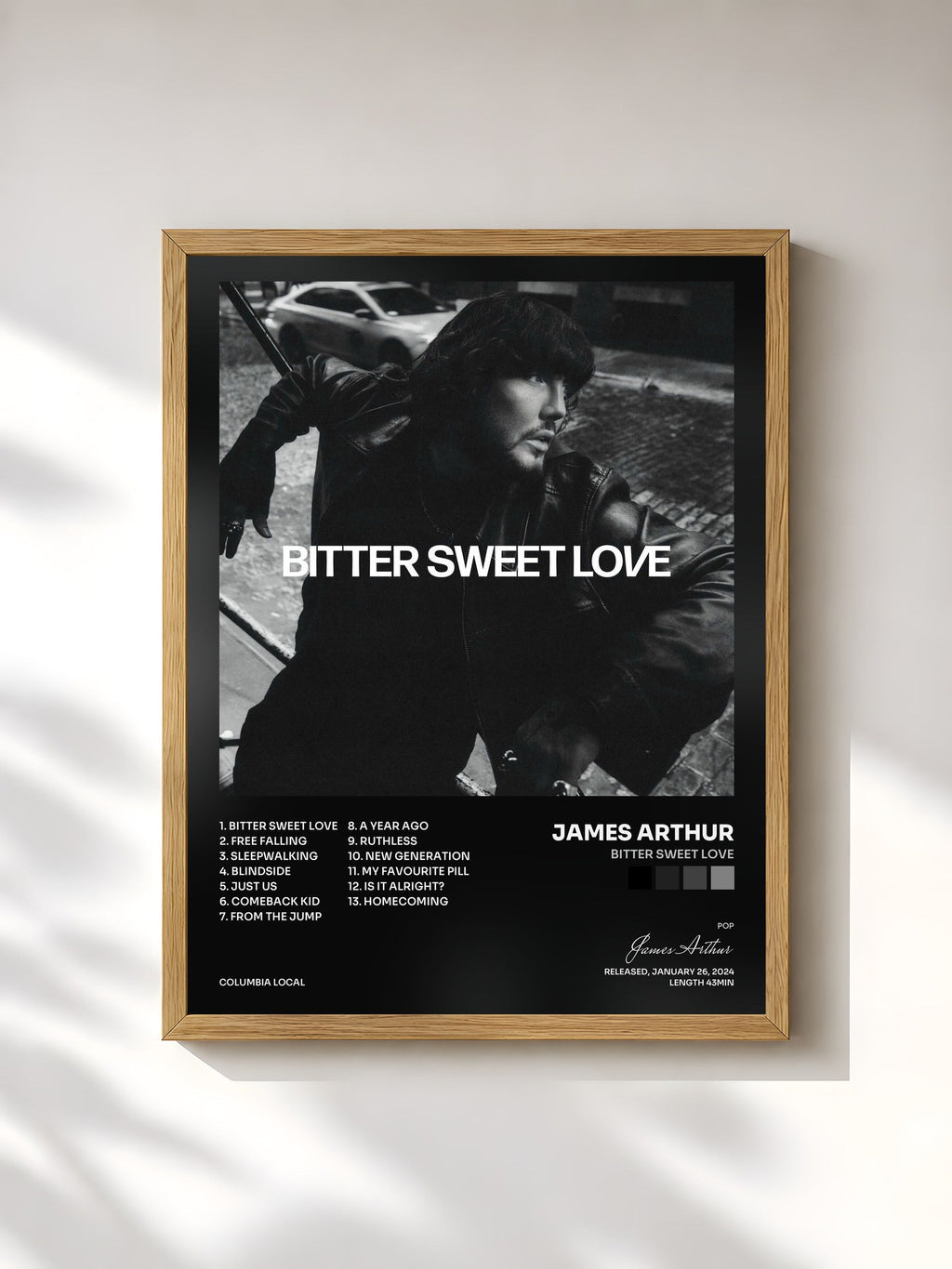 #bois Tableau de l'album Bitter Sweet Love de James Arthur, cadre en bois brut, imprimé et encadré en France