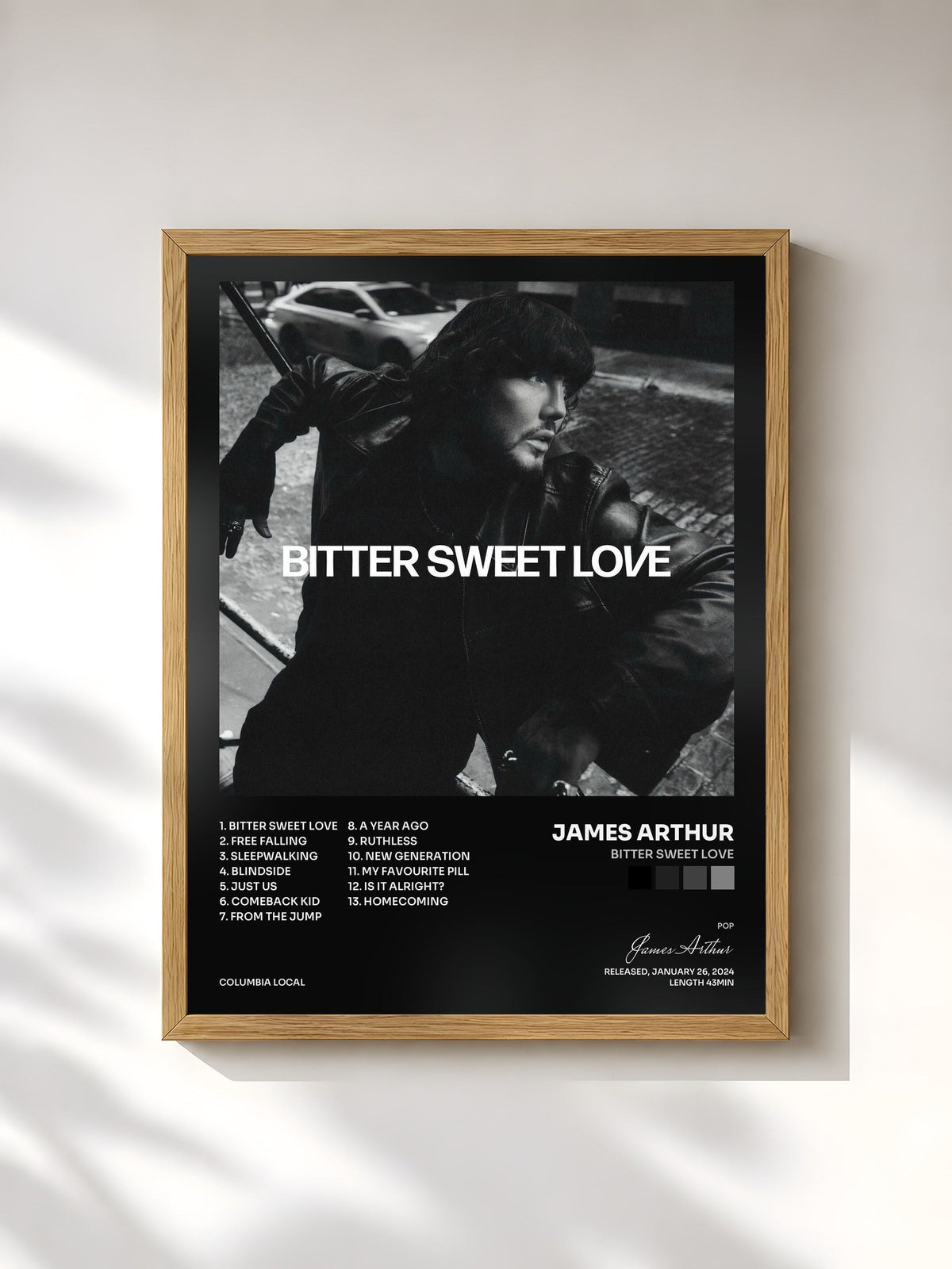 #bois Tableau de l'album Bitter Sweet Love de James Arthur, cadre en bois brut, imprimé et encadré en France