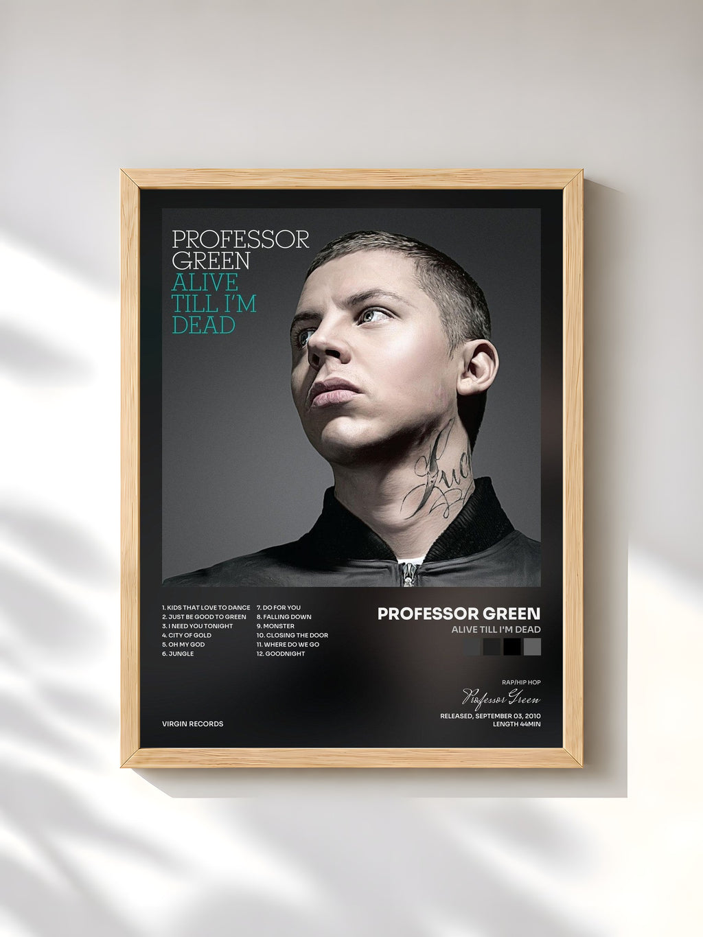 #bois Tableau de l'album Alive Till I'm Dead de Professor Green, cadre en bois brut, imprimé et encadré en France